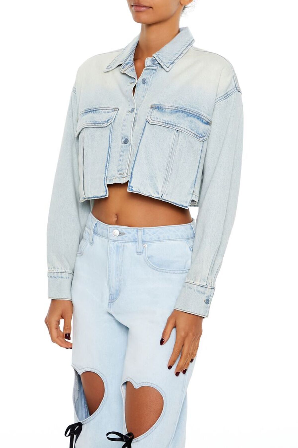 Forever 21 Asimetrik Denim Crop Gömlek