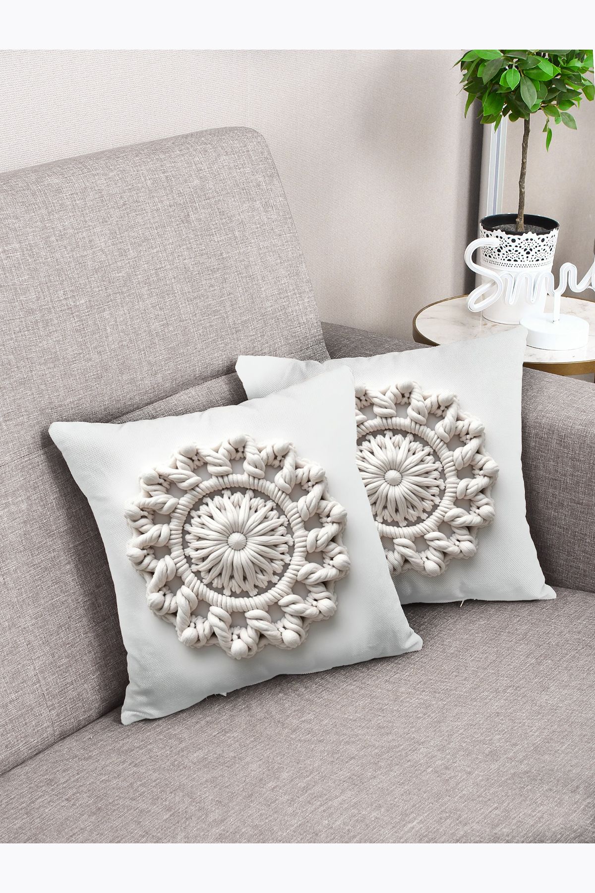 G&C HOME Punch Desenli Dijital Baskılı Çift Taraflı 2'li Takım Kirlent Kılıfı