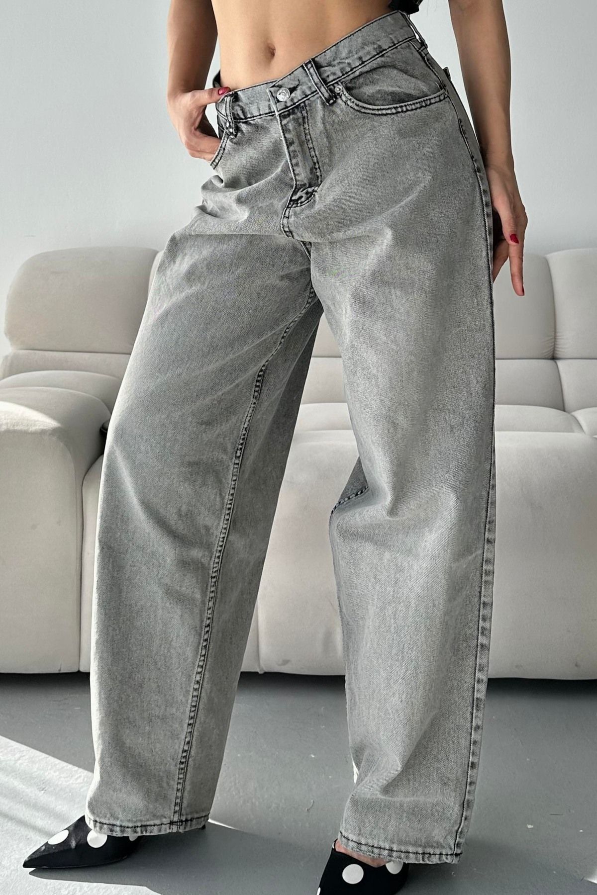 TOFİSA Bıyık Baggy Kot Pantolon Açik Gri - 27268