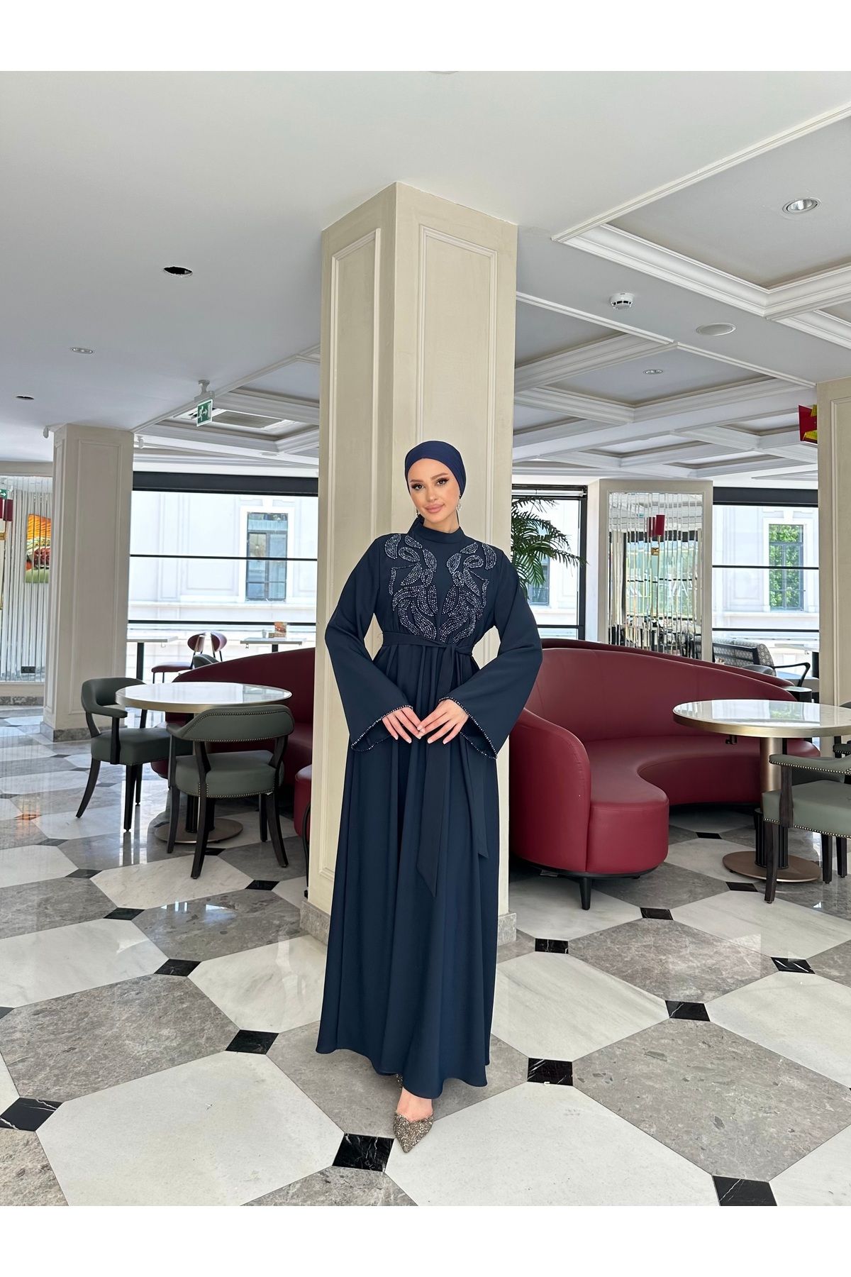 Melisa Boutique By Selma Özkan 4227 Desenli El İşi Boncuk Detaylı Elbise
