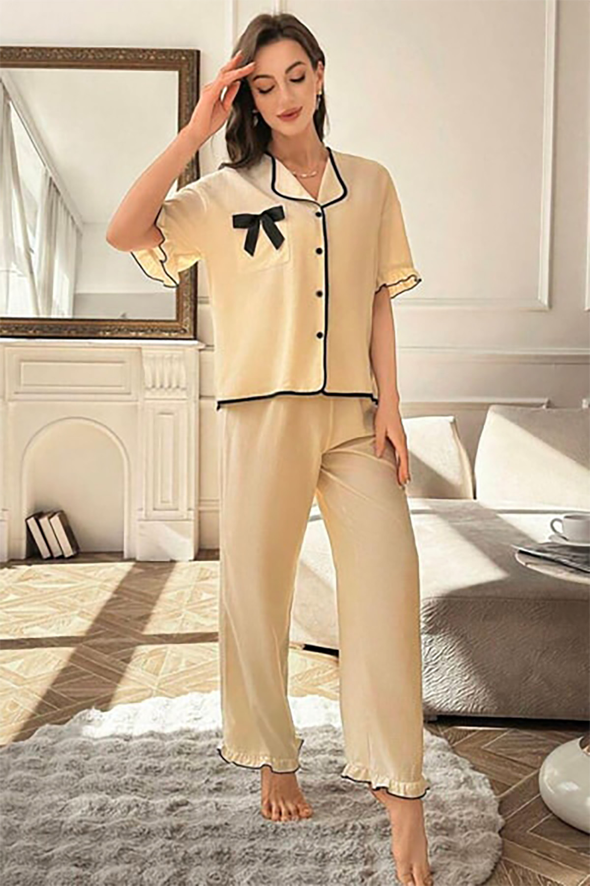 ELİTOL  Bürümcük Düğmeli Pijama Takım - Görsel 3