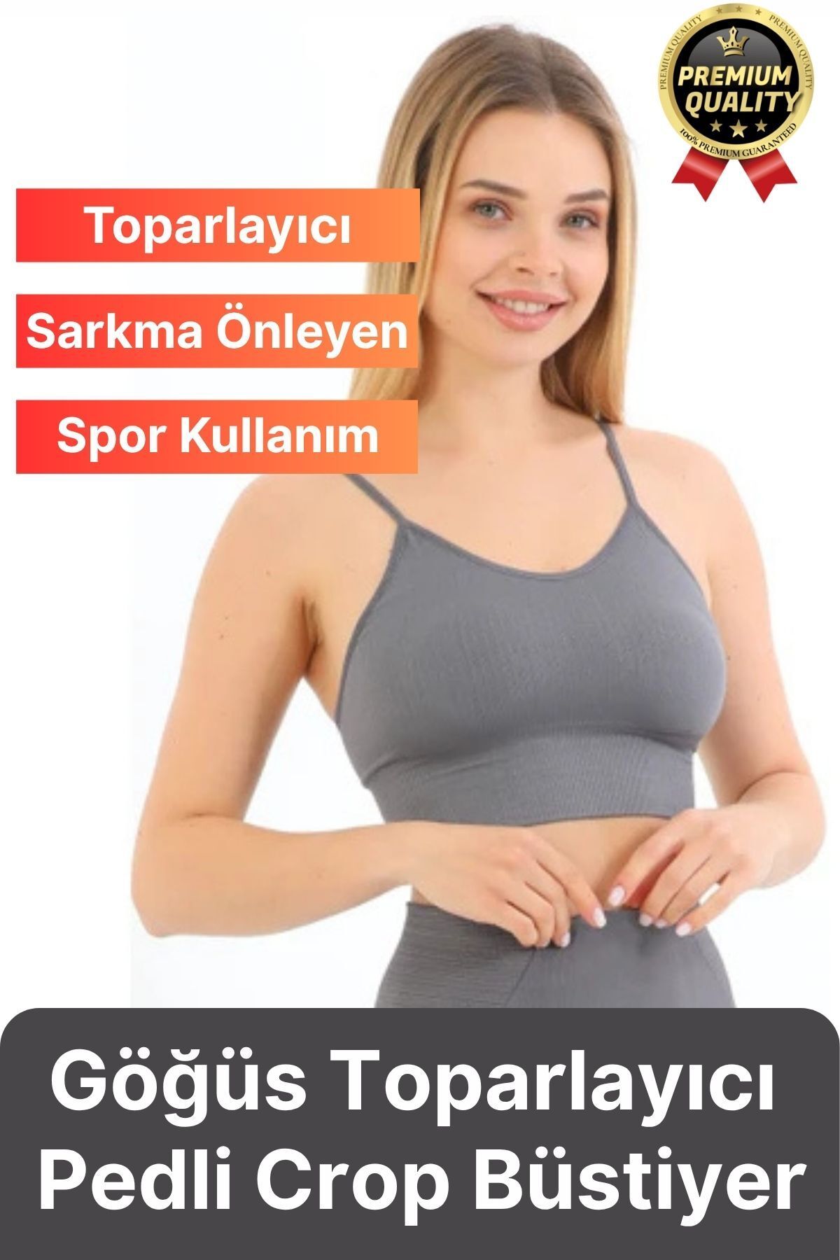 Svein Göğüs Toparlayıcı Sarkma Önleyen Gündelik Spor Kullanım İnce İp Askılı Pedli Çizgili Crop Büstiyer