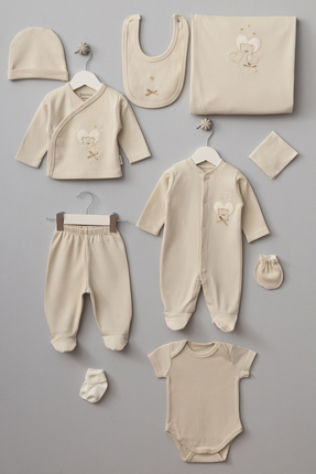 Bebitof Kalpli Ayı Desenli 10 Parça Kutulu Yenidoğan Hastane Çıkışı Zıbın Seti