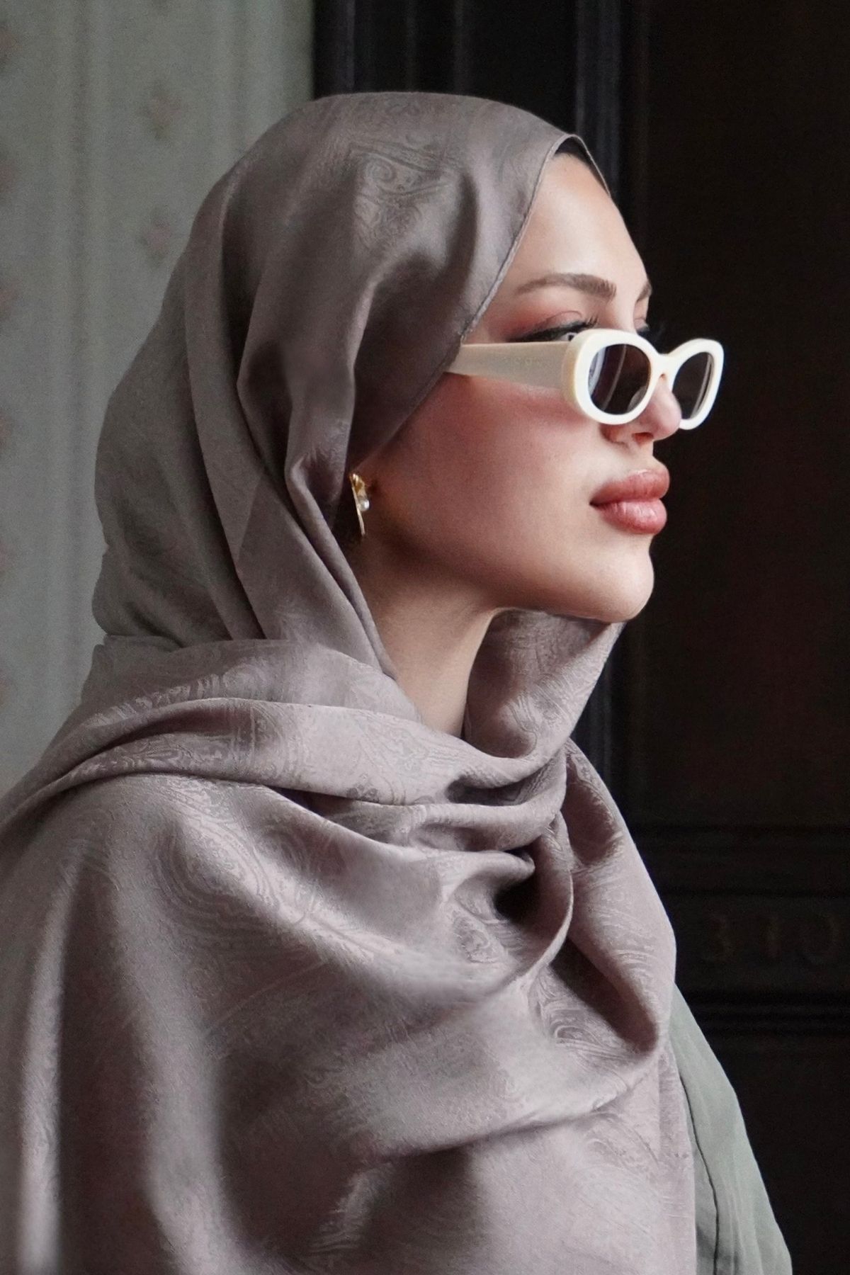 A/F fezah prive Etnik Monogram Desen Şal Vizon