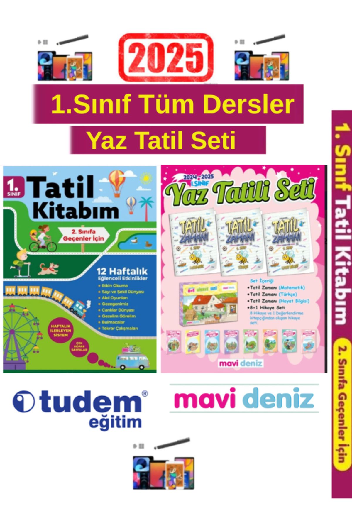 Tudem Yayınları 2025 1.Sınıf 12 Haftalık Yaz Tatil K+MaviDeniz 1.Sınıf Yaz Tatil Seti+ Kalem