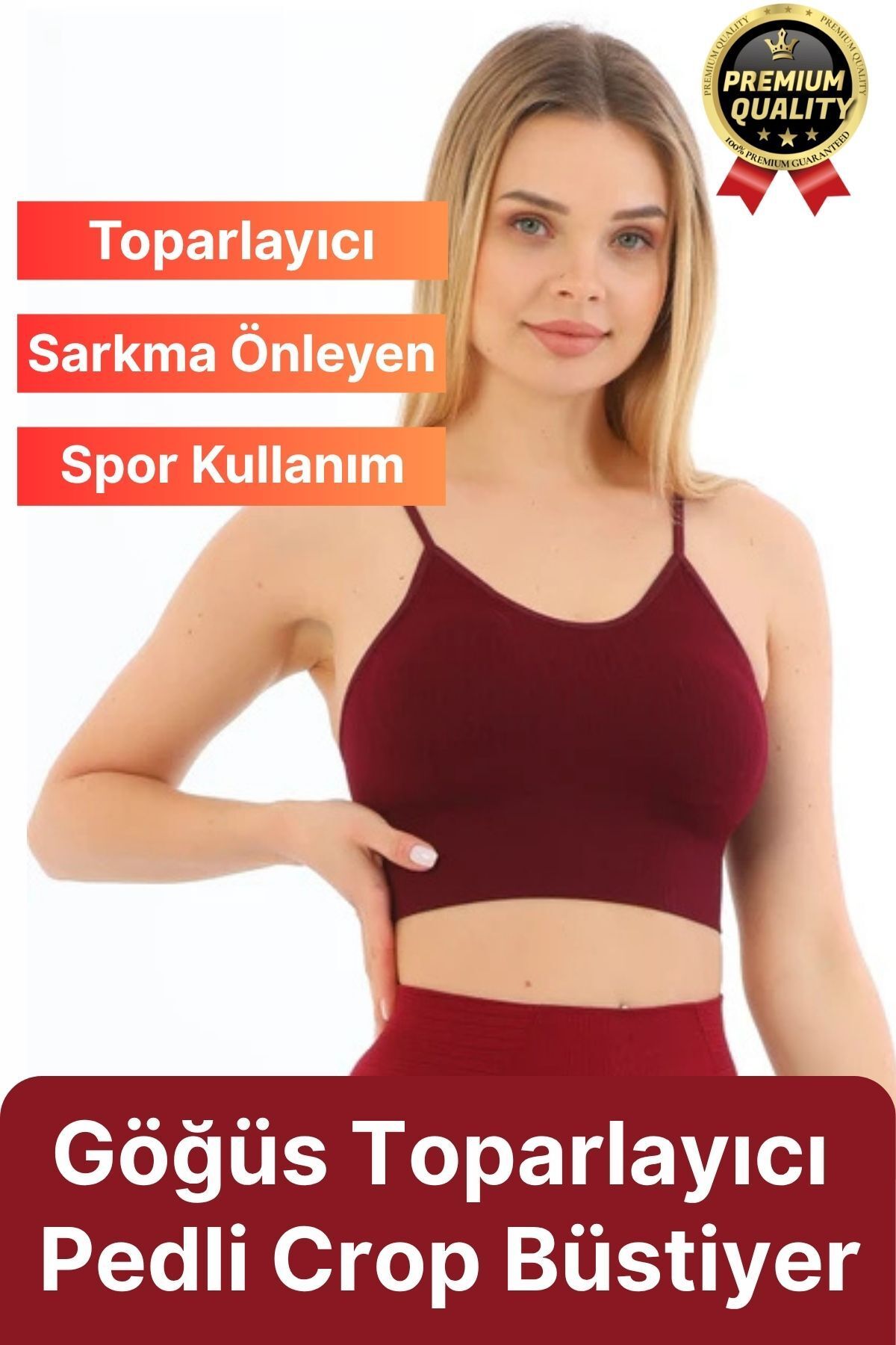 Svein Göğüs Toparlayıcı Sarkma Önleyen Gündelik Spor Kullanım İnce İp Askılı Pedli Çizgili Crop Büstiyer
