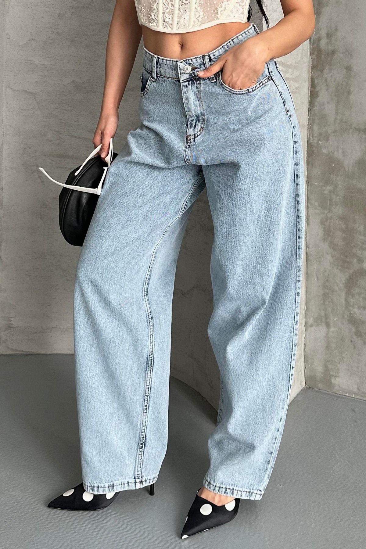 TOFİSA Kar Yıkamalı Baggy Kot Pantolon Buz Mavi - 27269