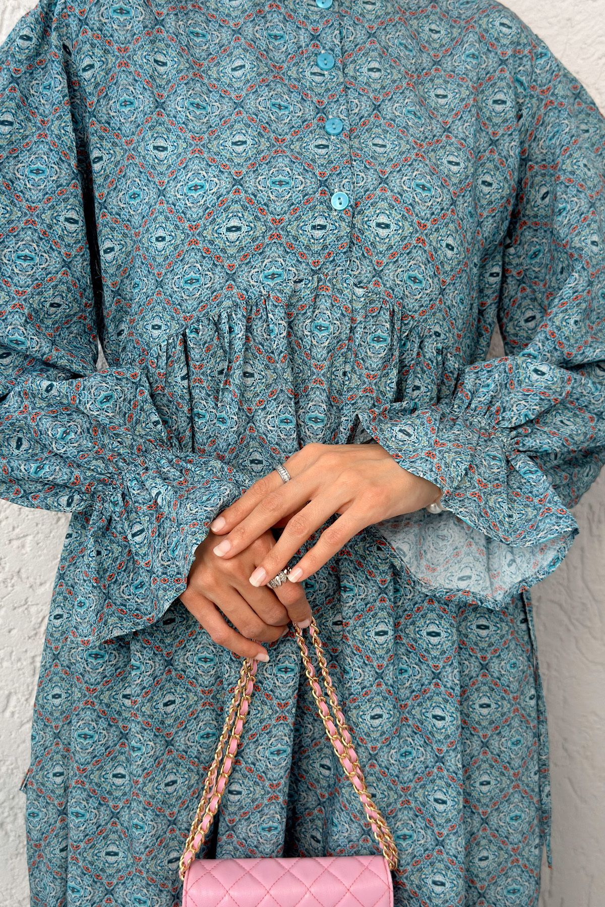 Salih Çelebi-Μοτίβο Mandala Φόρεμα Hijab 2328 - MINT GREEN 4