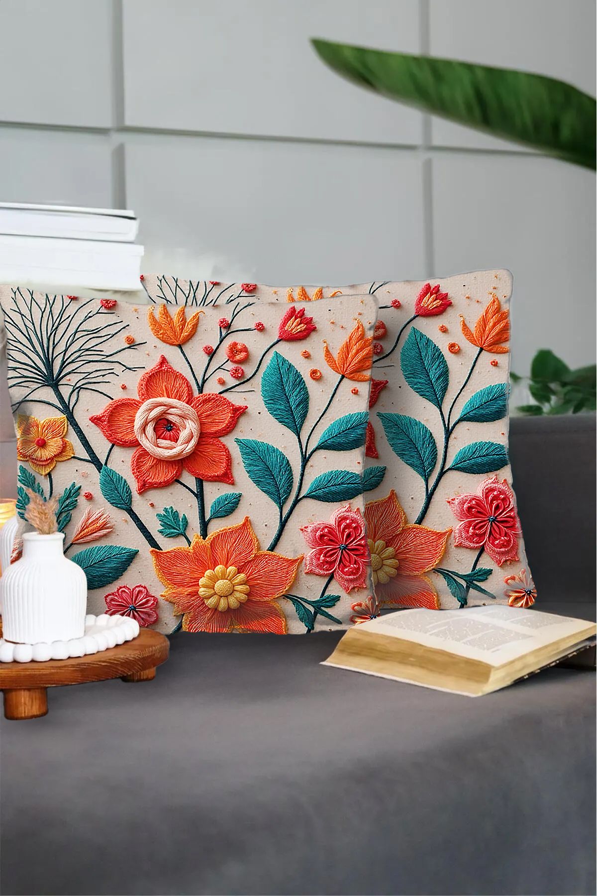 G&C HOME Punch Desenli Dijital Baskılı Çift Taraflı 2'li Takım Kirlent Kılıfı