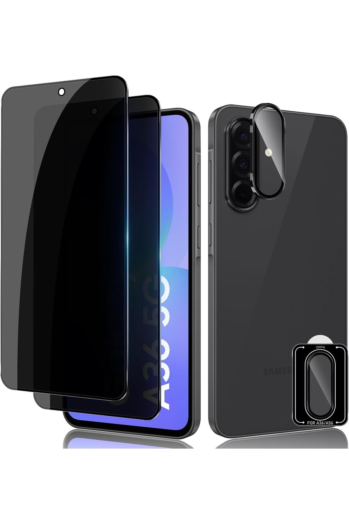 aheaks Samsung Galaxy A36 Hayalet Ekran Koruyucu, Nano Cam + Kamera Koruma Lensi, 9H Sertlik HD Çizilmez