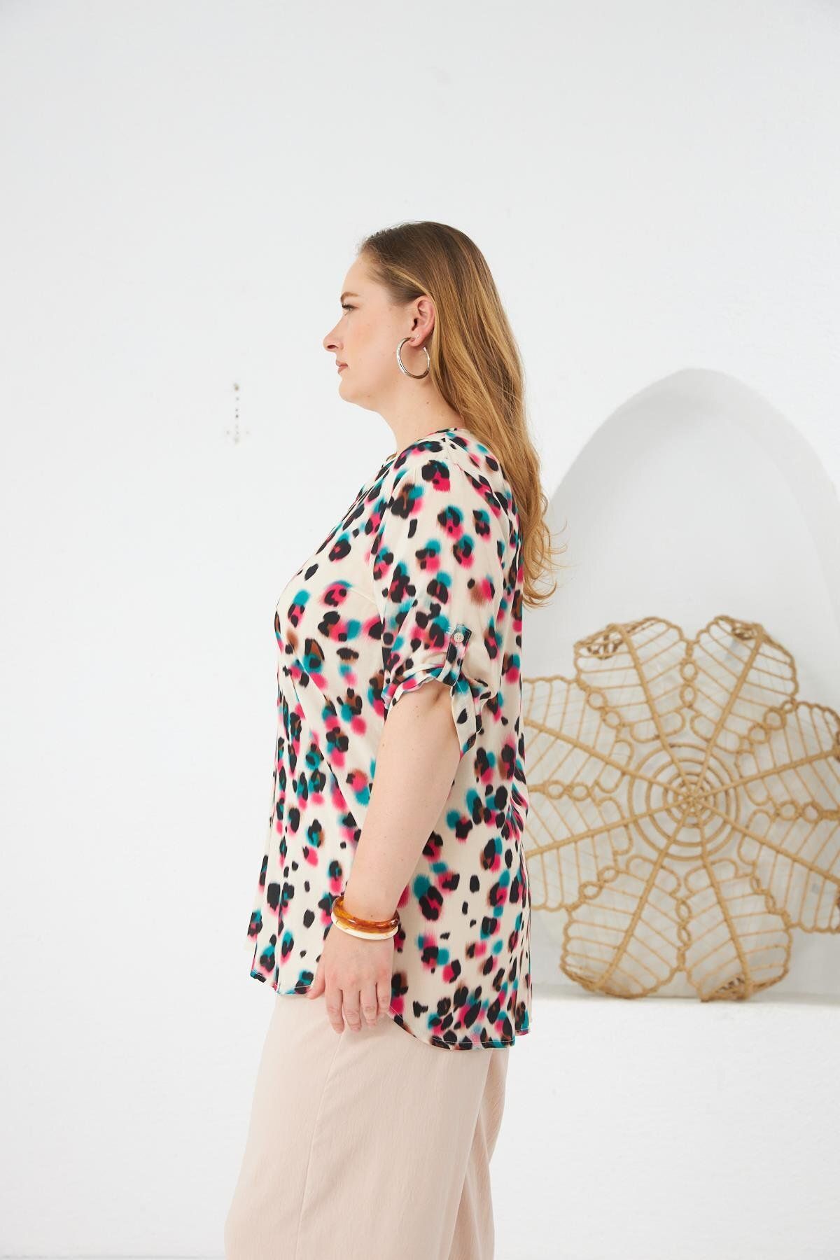 RMG-Leopard Patterned Plus Size Blouse Fuchsia 4