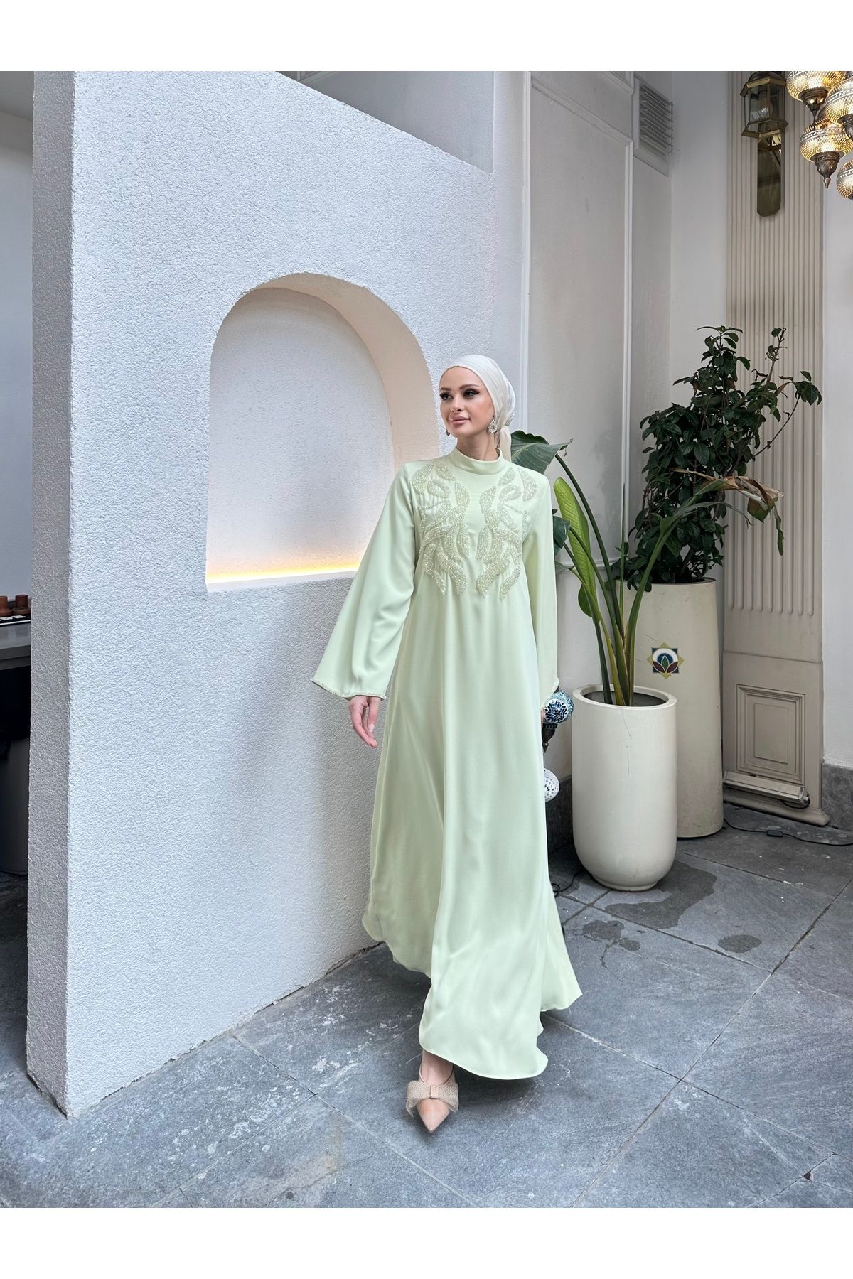 Melisa Boutique By Selma Özkan 4227 Desenli El İşi Boncuk Detaylı Elbise