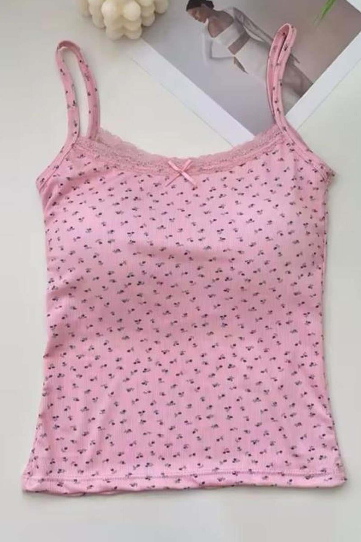 Karakedi Vintage Style Mini Çiçek Desen Askılı Body
