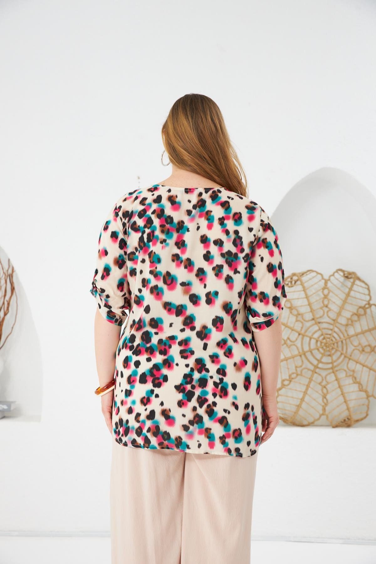RMG-Leopard Patterned Plus Size Blouse Fuchsia 6