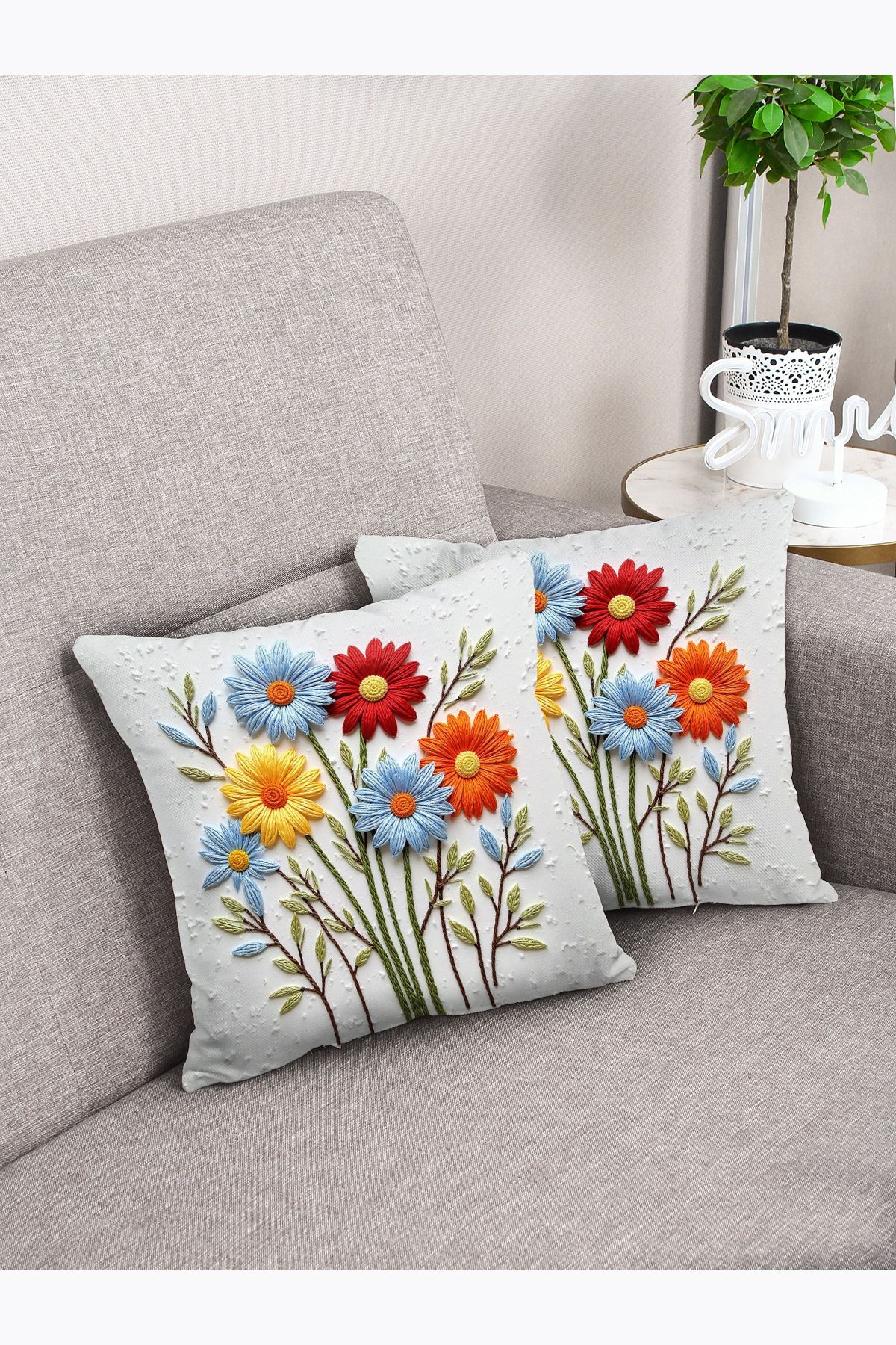 G&C HOME Punch Desenli Dijital Baskılı Çift Taraflı 2'li Takım Kirlent Kılıfı