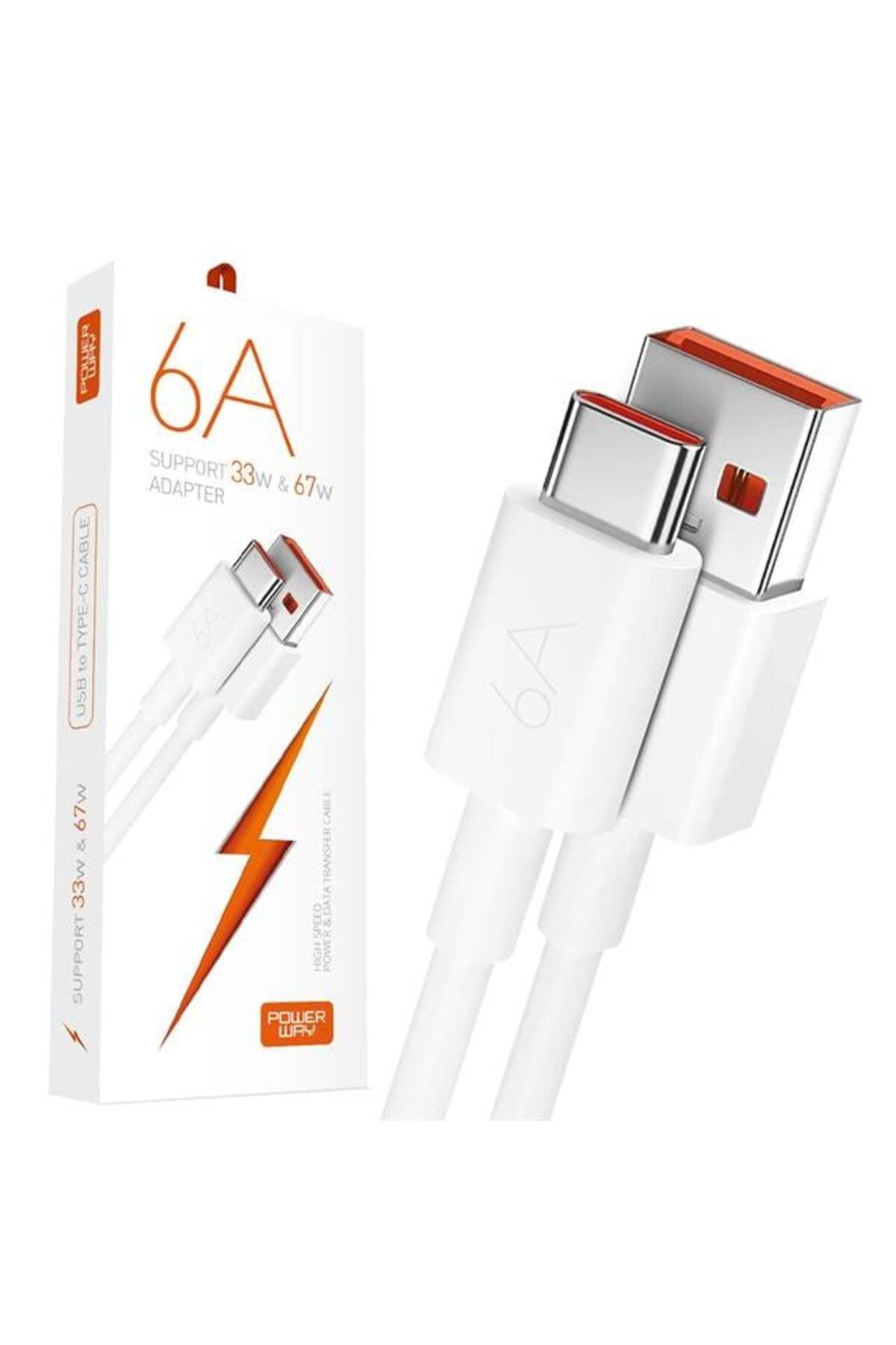 TimeStart Powerway M6 Eğitici pe-C To USB-A PD 67 Watt 6 Amper 1 Metre Şarj Data Kablosu