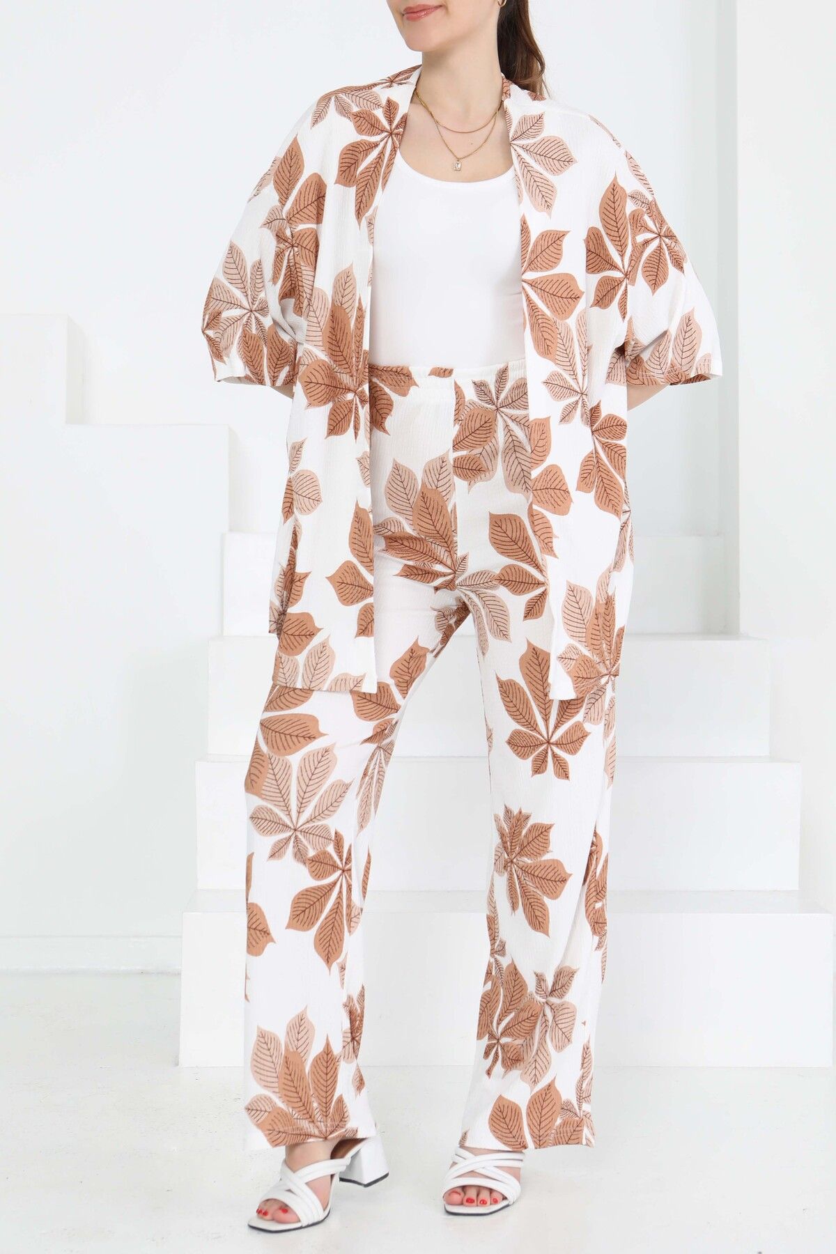 TOFİSA Desenli Kimono Takım Taba - 27284