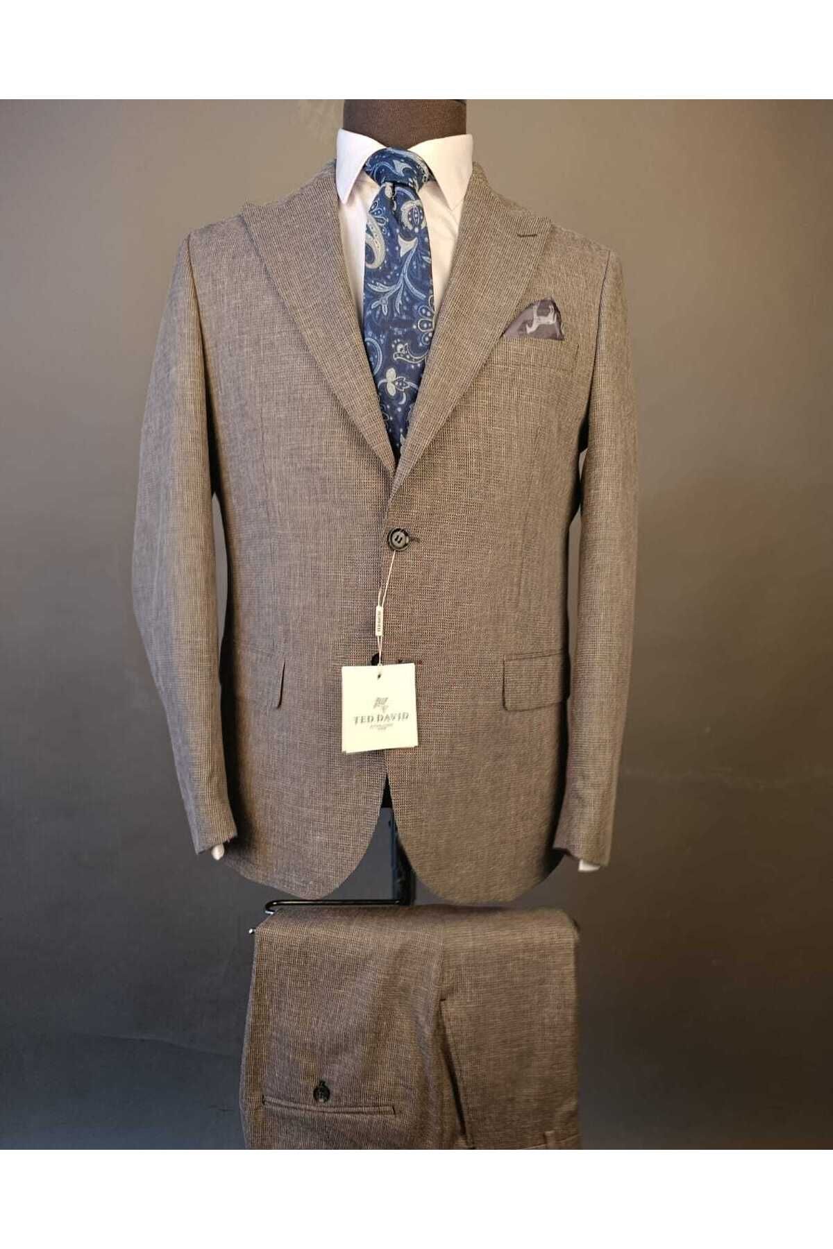 Ted Davıd Gri Dokulu Slim Fit Takım Elbise