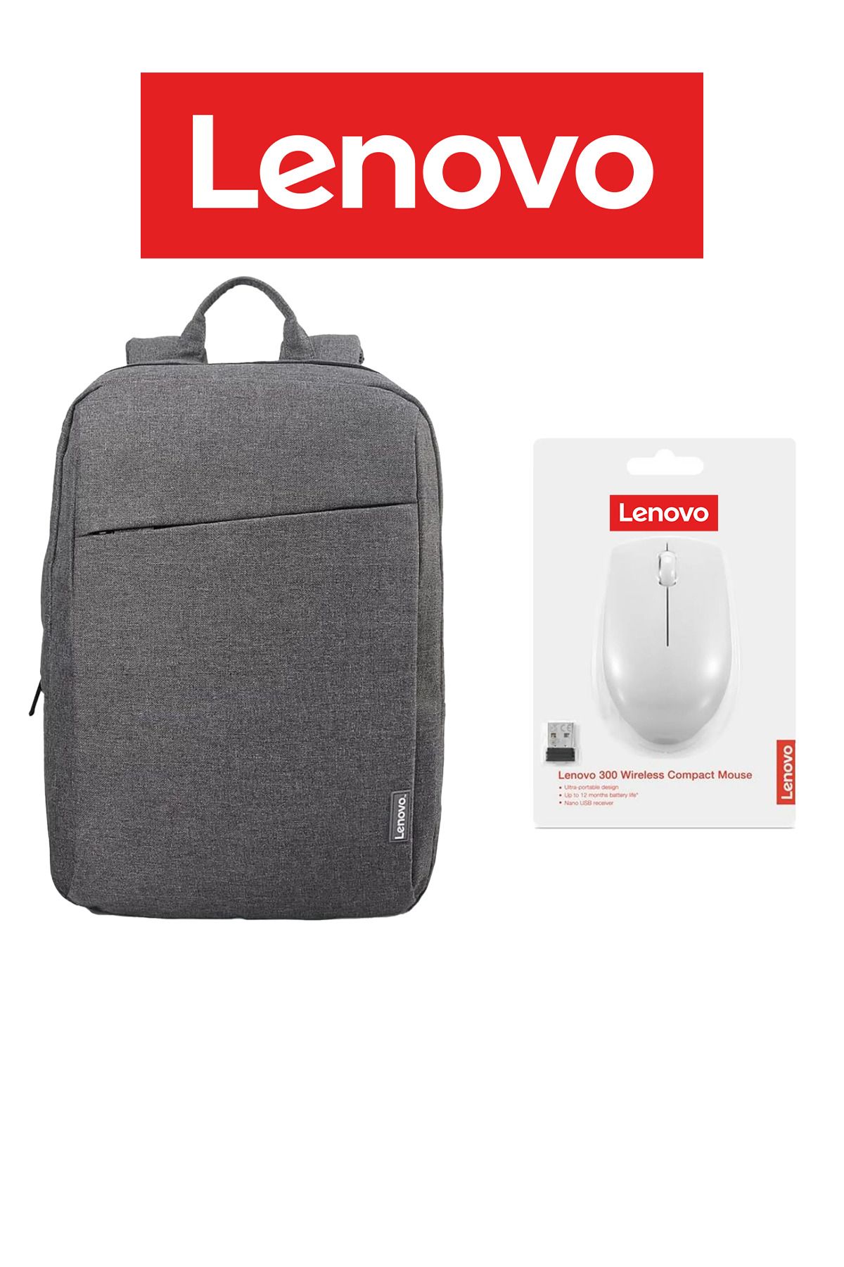 LENOVO Case 15.6" B210 Notebook Sırt Çantası Gri + LENOVO 300 Kablosuz Kompakt Mouse- GRİ