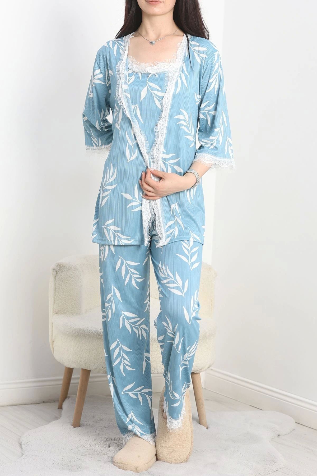 OurStyles Pegasus Üçlü Pijama Takımı Turkuaz - 666.1287.