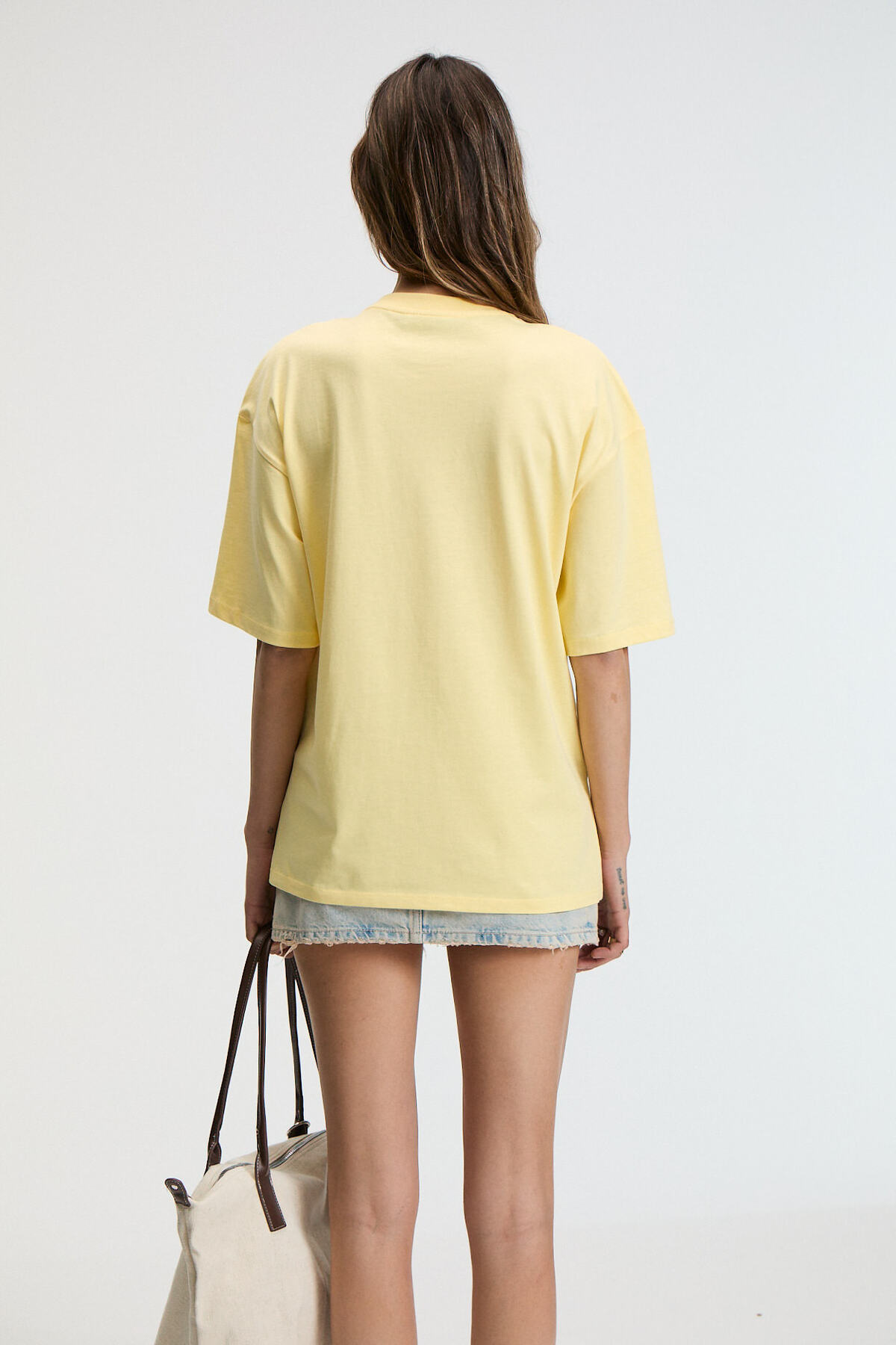 GRIMELANGE  NITZA Kadın %100 Pamuk Oversize Bisiklet Yaka Sarı T-Shirt - Görsel 6