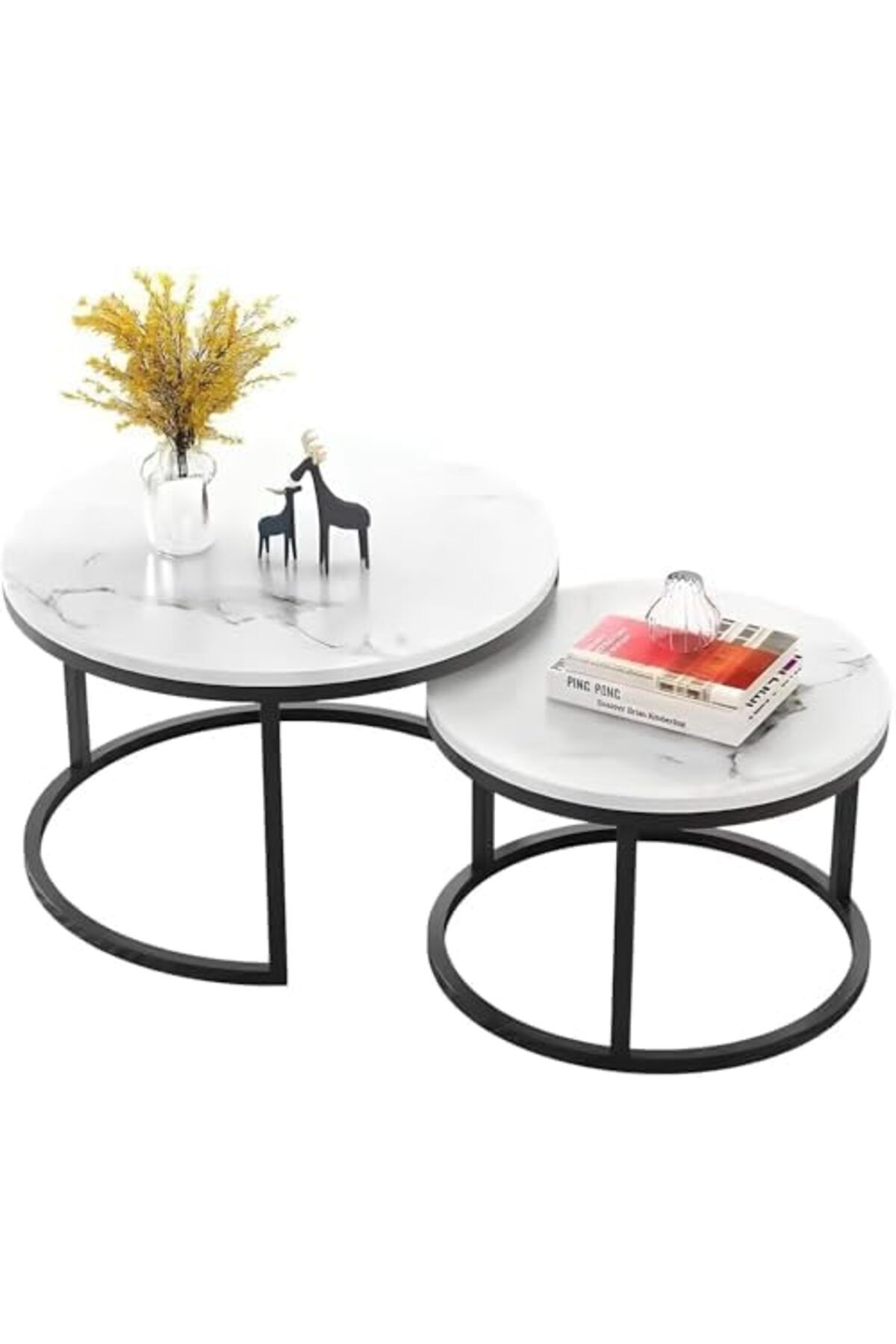 Generic-Set of 2 Round Nesting Coffee Tables – Sofa Side End Tables for Living Room – Stylish Marble Top 2