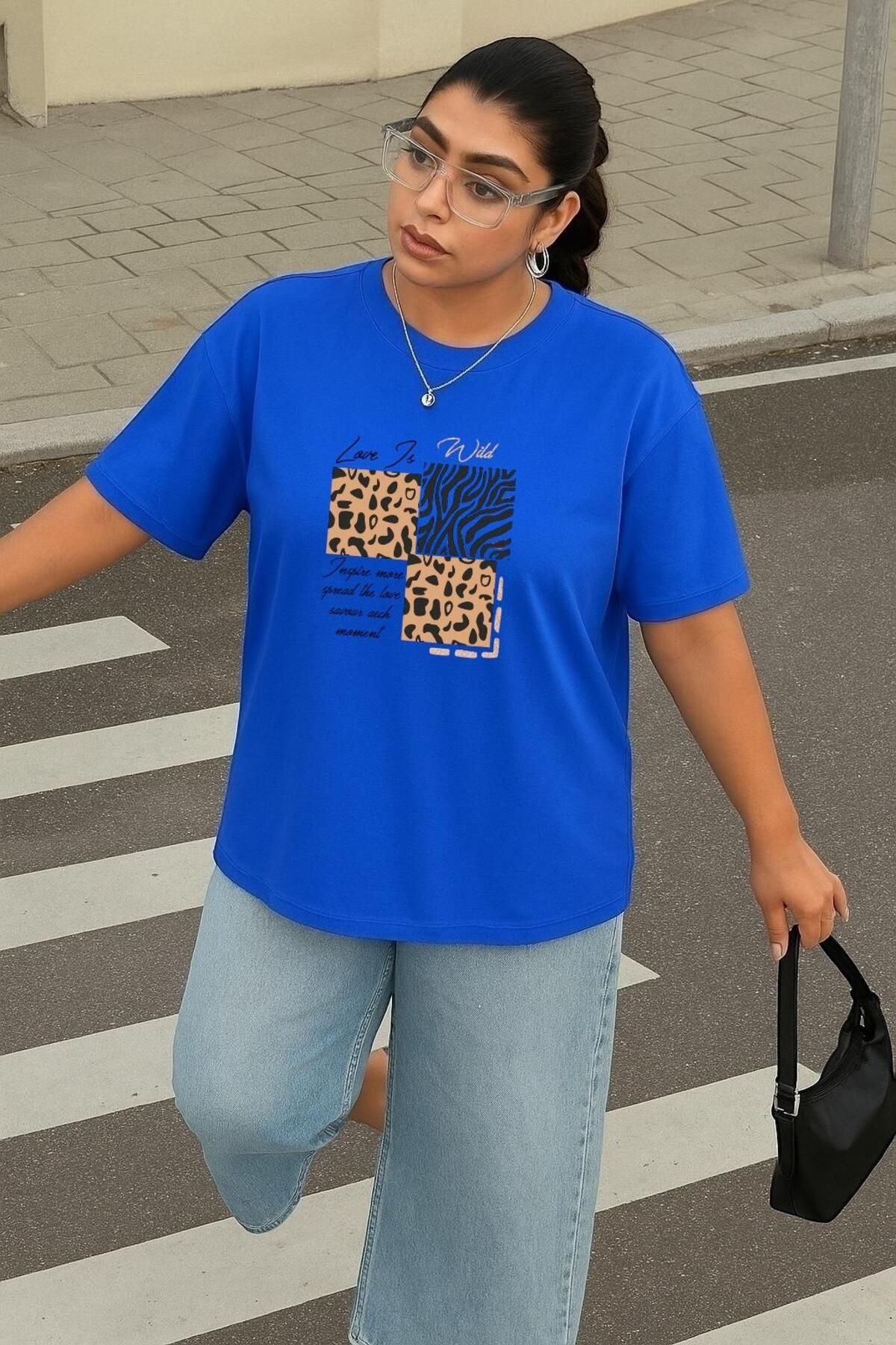 BENROMA BÜYÜK BEDEN LOVE IS WILD BASKILI UNİSEX TİŞÖRT