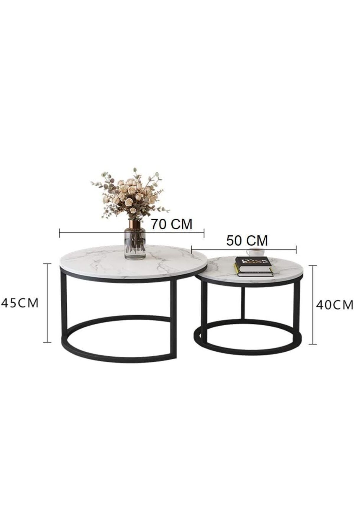 Generic-Set of 2 Round Nesting Coffee Tables – Sofa Side End Tables for Living Room – Stylish Marble Top 4