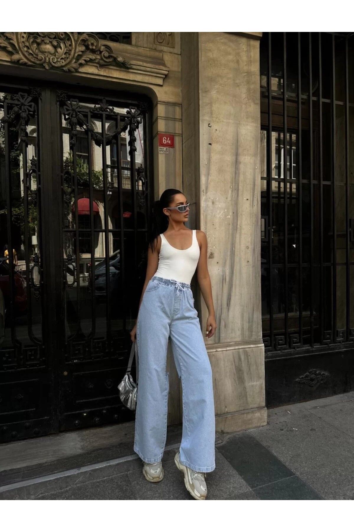 cakır and moniva Kadın Arkadan Yırtmaçlı Jeans Kot Palazzo Pantolon