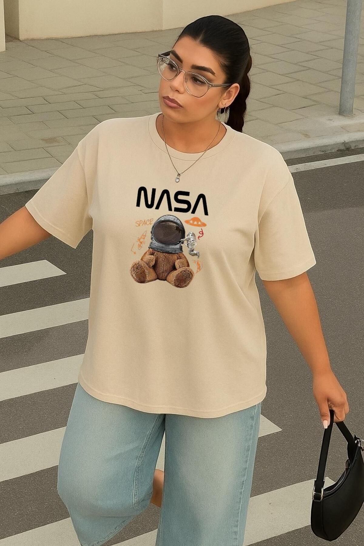 BENROMA BÜYÜK BEDEN NASA AYICIK BASKILI UNİSEX TİŞÖRT