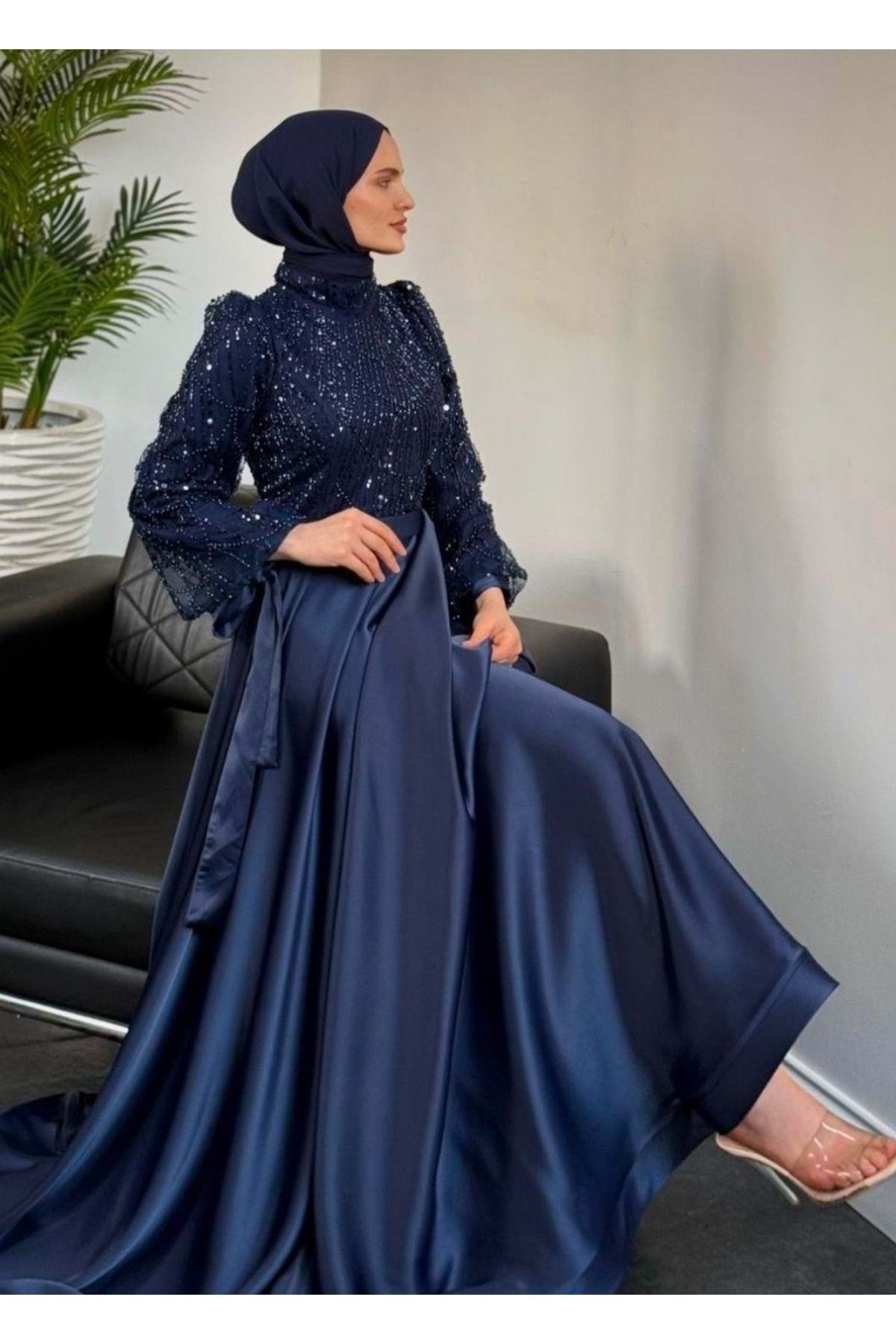 Tane 25Y4667 ABİYE ETEĞİ SATEN ÜSTÜ BONCUK PUL İŞLEMELİ LACI