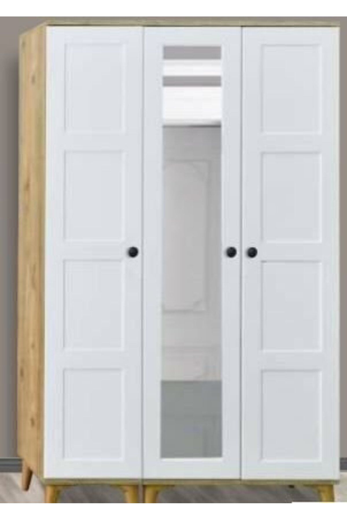 Yuvaset Home Kare Beyaz 3 Kapılı Aynalı Dolap