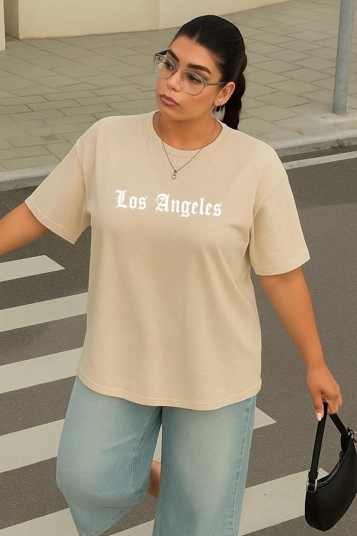 BENROMA BÜYÜK BEDEN LOS ANGELES BASKILI UNİSEX TİŞÖRT