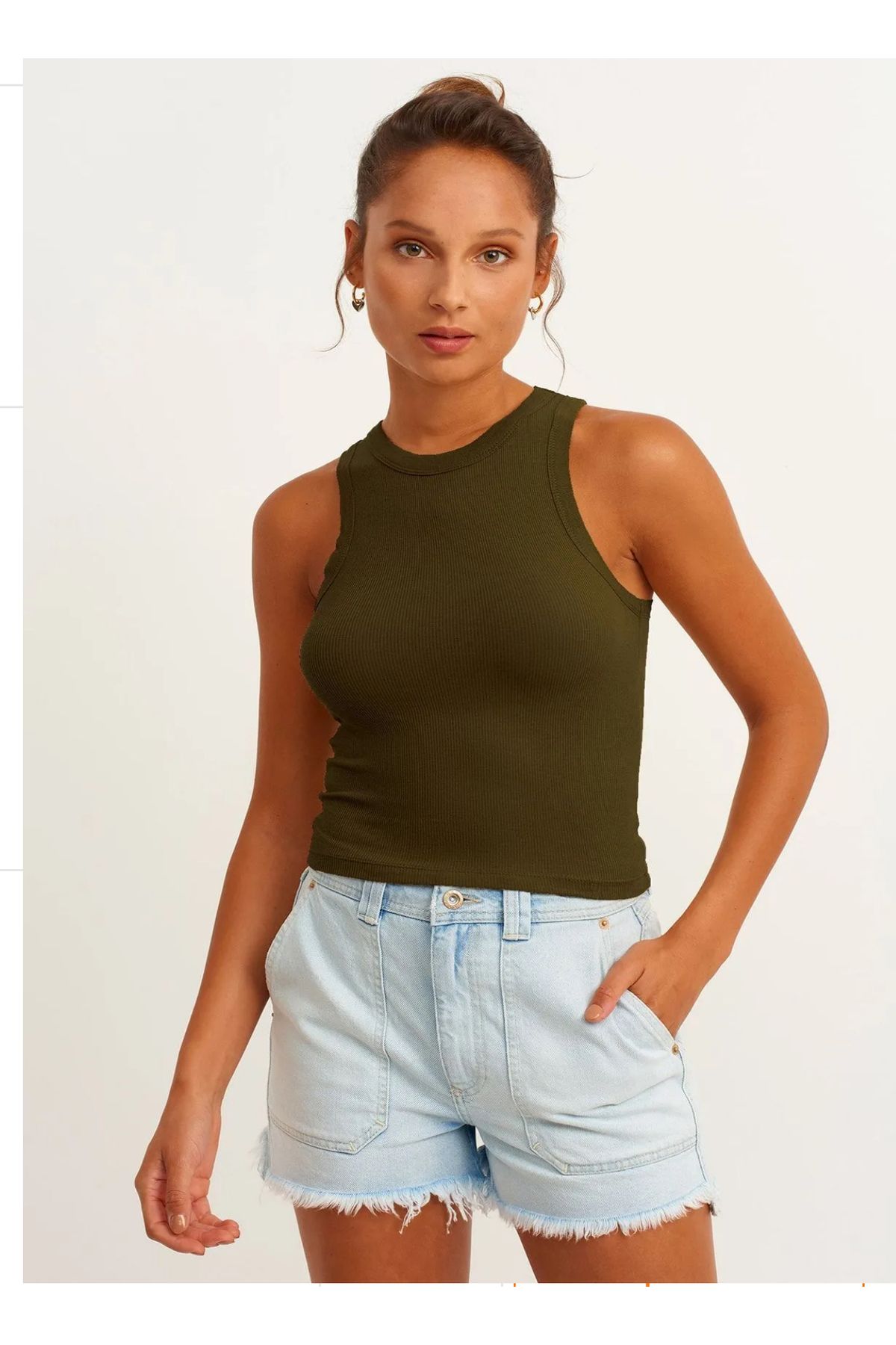 Nura Francy KADIN DOKUMA FİTİLLİ SIFIR KOL PAMUKLU ATLET CROP