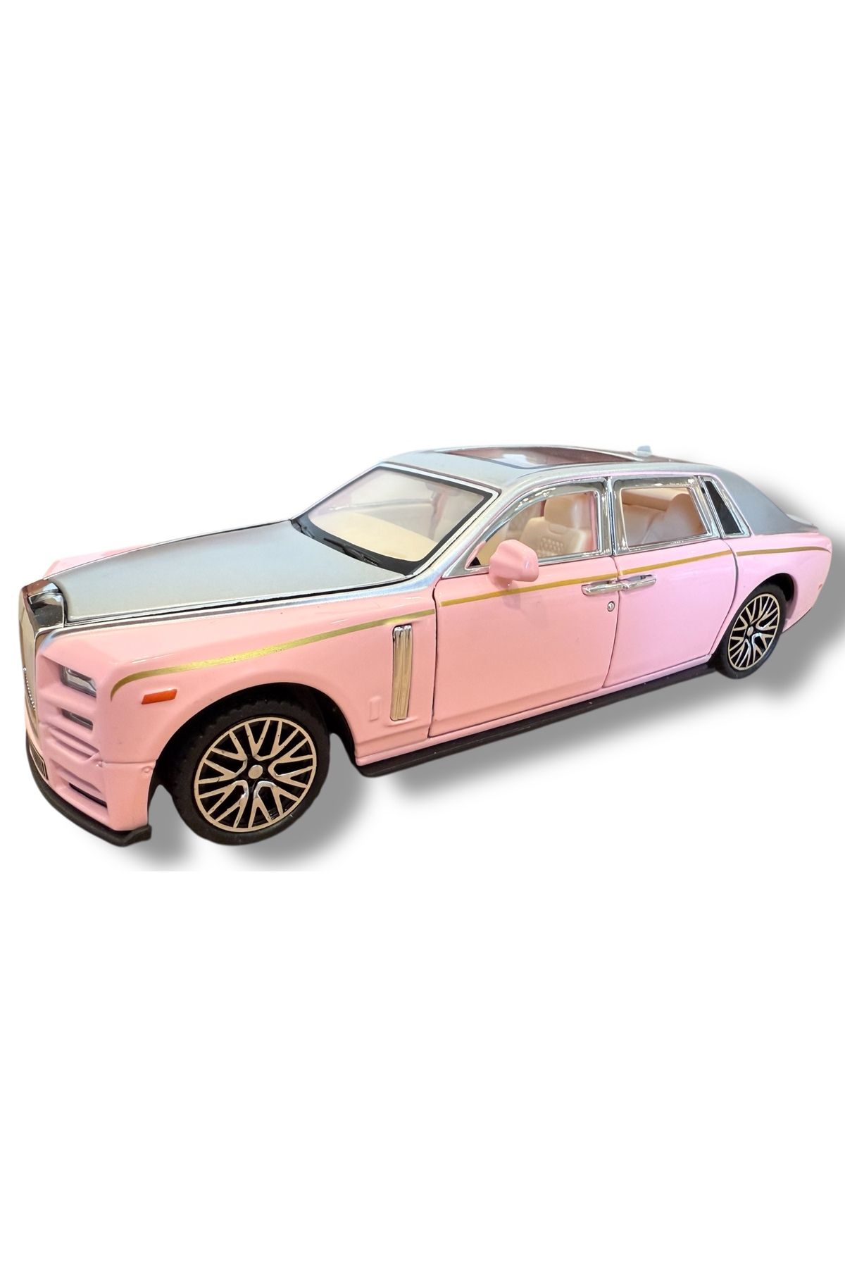 toysandmore Phantom Rolls Royce 1:32 Metal Diecast Araba Işıklı Sesli 6 Kapı Açılır 19 Cm Pembe
