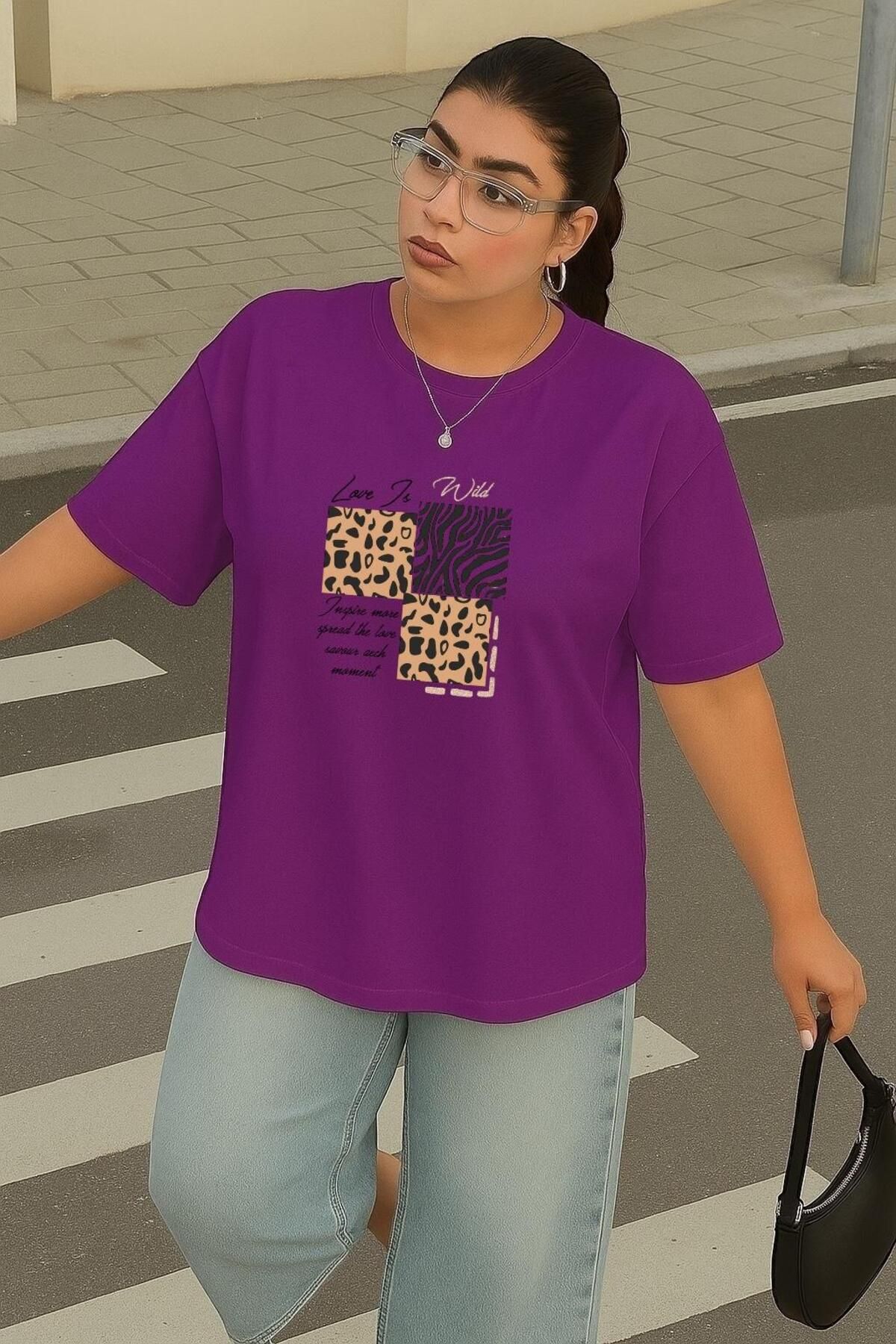 BENROMA BÜYÜK BEDEN LOVE IS WILD BASKILI UNİSEX TİŞÖRT
