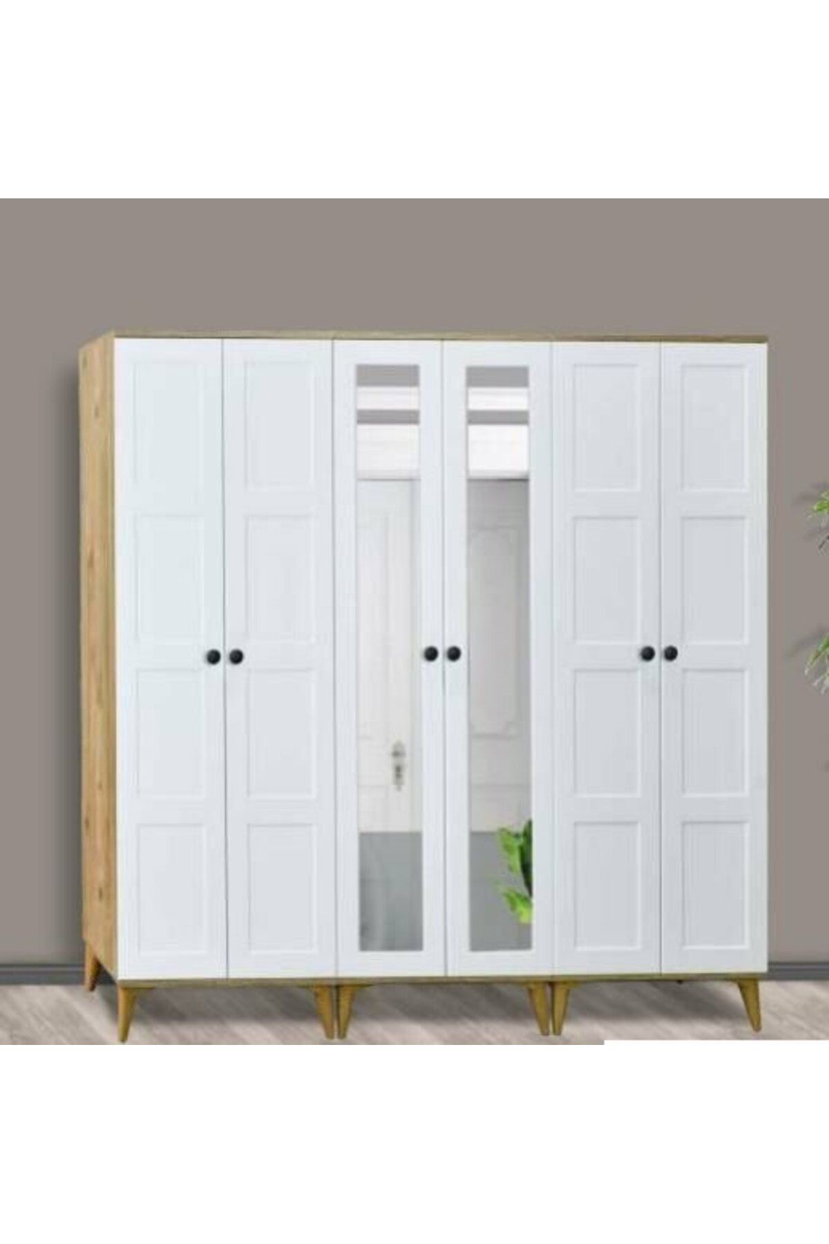 Yuvaset Home Kare Beyaz 5 Kapılı Aynalı Dolap