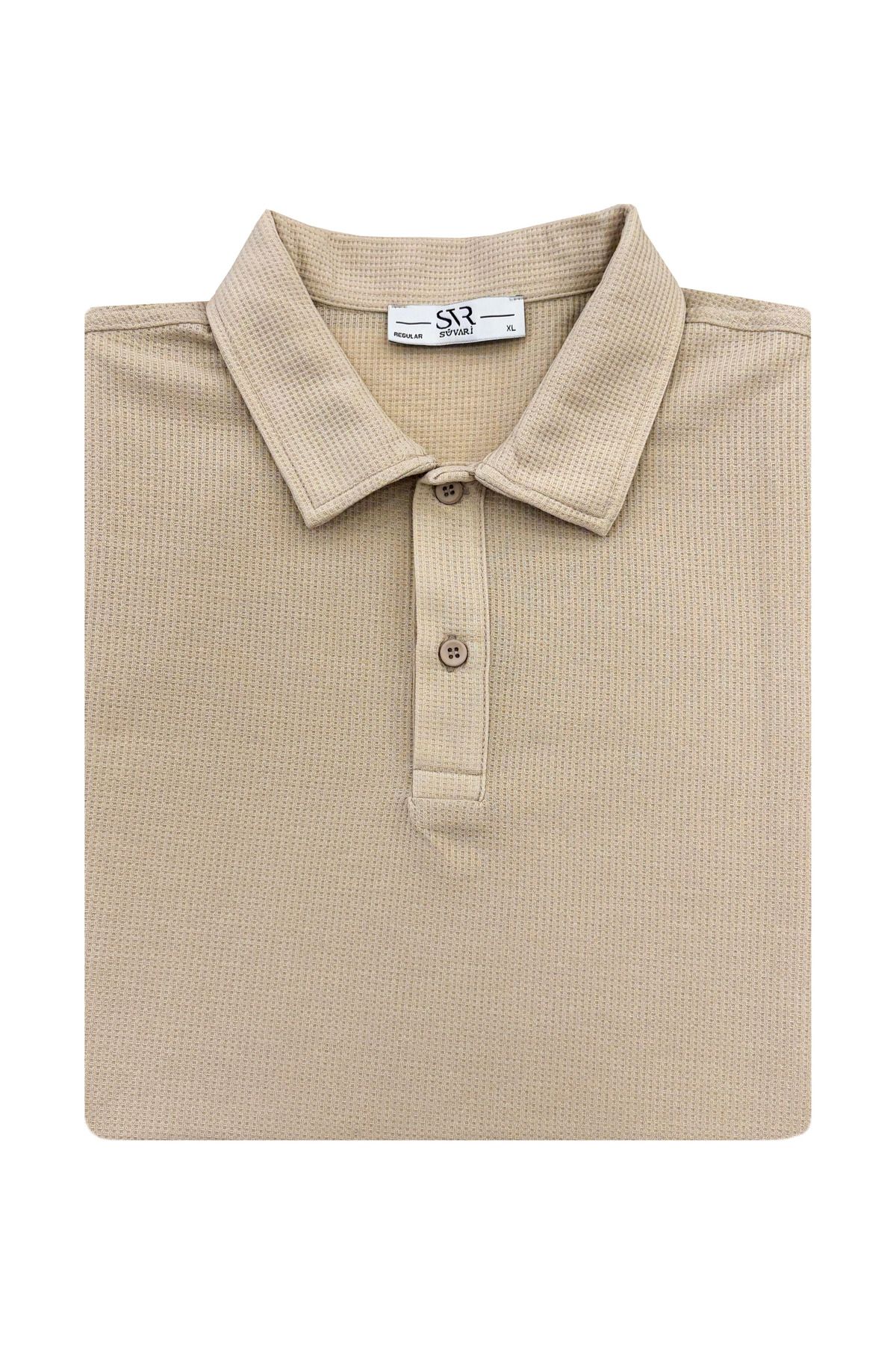 SÜVARİ Süvari Bol Kesim Waffle Desenli Yumuşak Dokulu Çift Kat Yakalı Polo Yaka T-Shirt