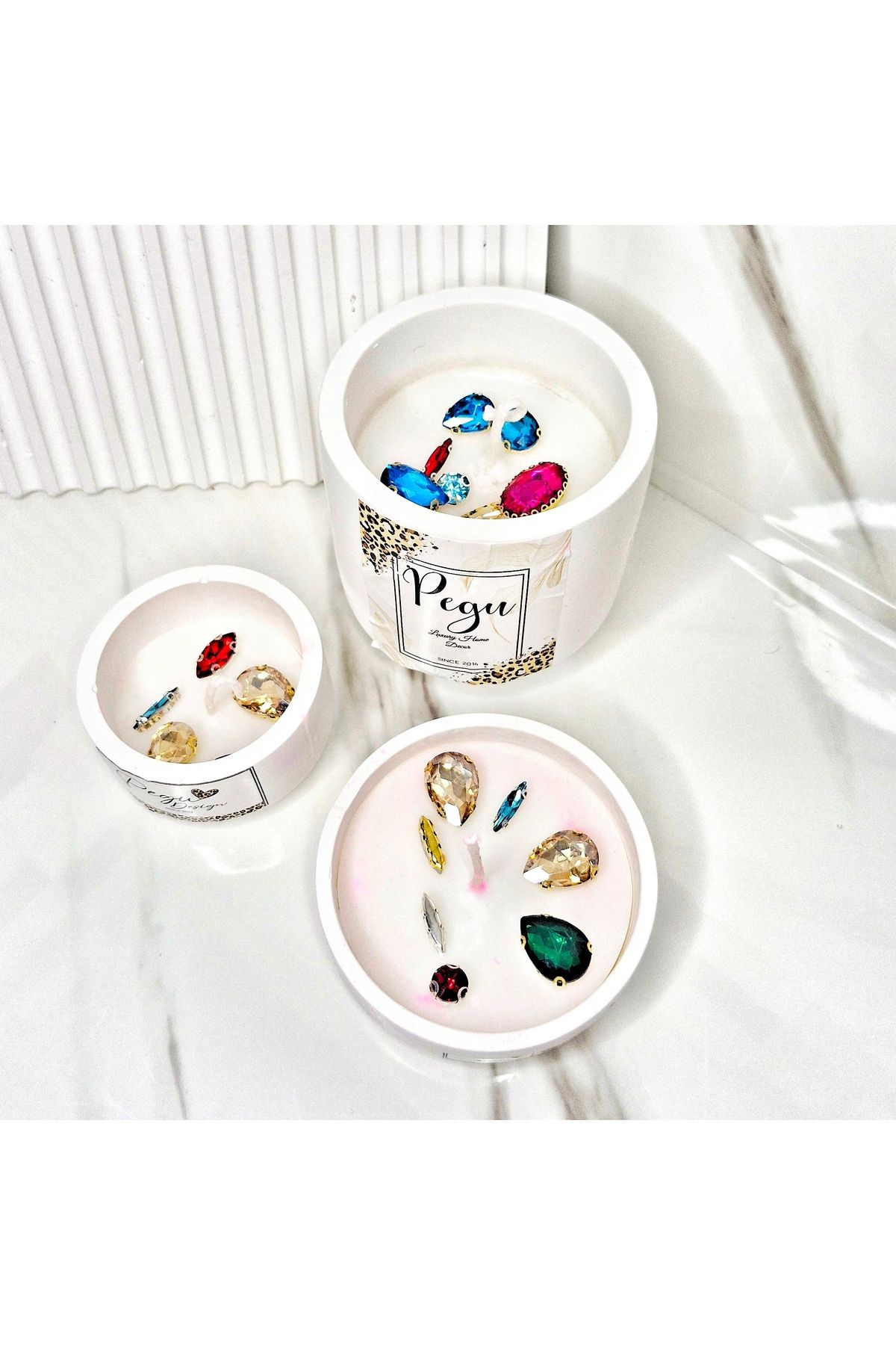 Pegubabycollection 3 Lü Kristal Taşlı Özel Tasarım %100 Doğal Soya Wax Mum