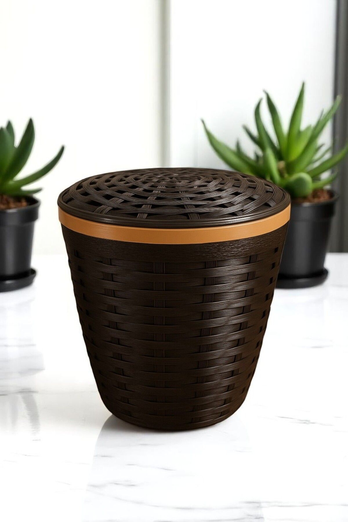 Turkco 10 Litre Kapaklı Midi Çok Amaçlı Sepet, Hasır Desenli Plastik, 26x17x25cm