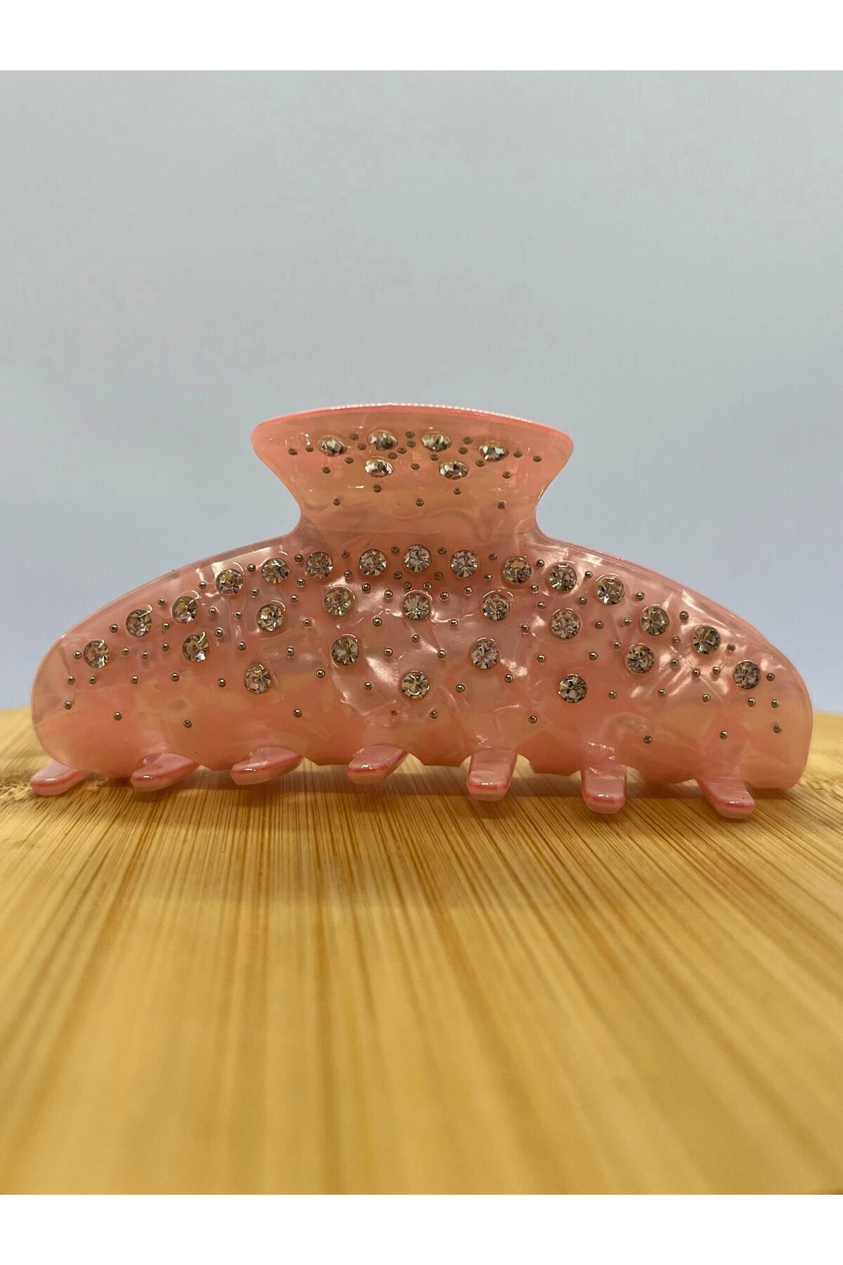 GÜNEBAKAN AKSESUAR Pembe Parlayan Taşlarla Süslenmiş Büyük Boy Mandal Toka