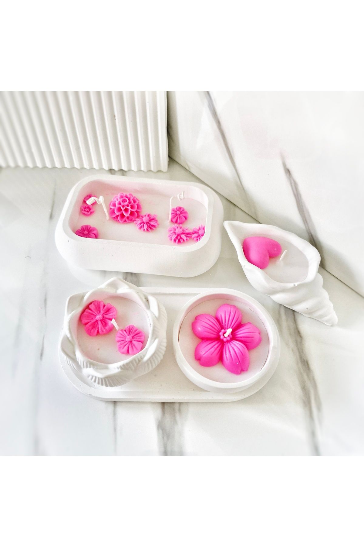 Pegubabycollection Lux Home 5 li Set Çiçek Bahçesi Serisi Büyük Boy,%100 Soya Wax Mum, Lotus, Deniz kabuğu