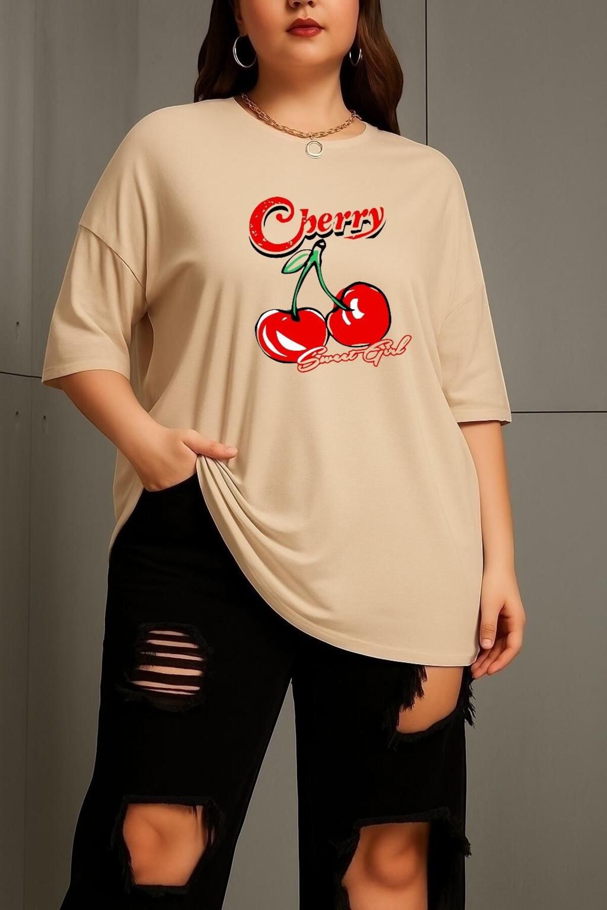 BENROMA BÜYÜK BEDEN CHERRY KİRAZ BASKILI UNİSEX TİŞÖRT