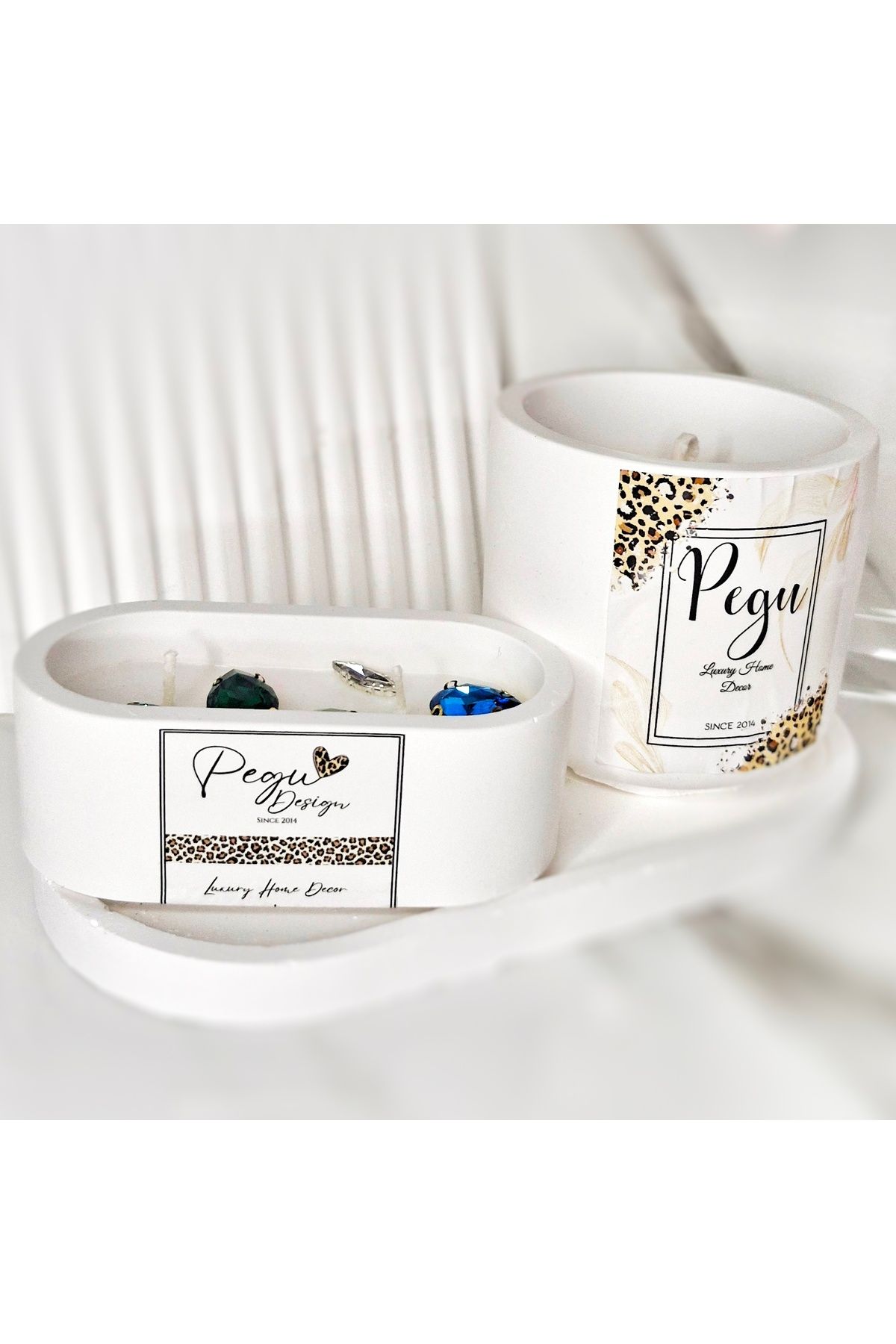 Pegubabycollection 2 li Kristal Taşlı Özel Tasarım %100 Doğal Soya Wax Mum