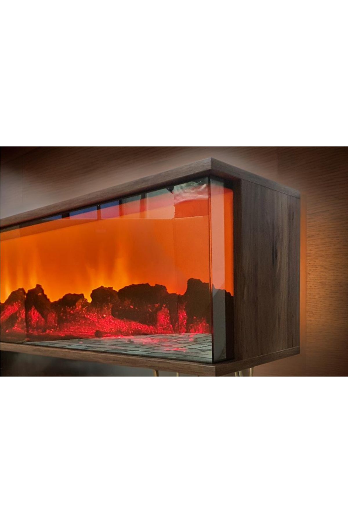 ERTEK GLOBAL Tv Sehpası Full Şömineli Kumandalı Bluetooth Stereo Ses 6 Modlu Ünite 170 Cm Mdf Metal Ayak
