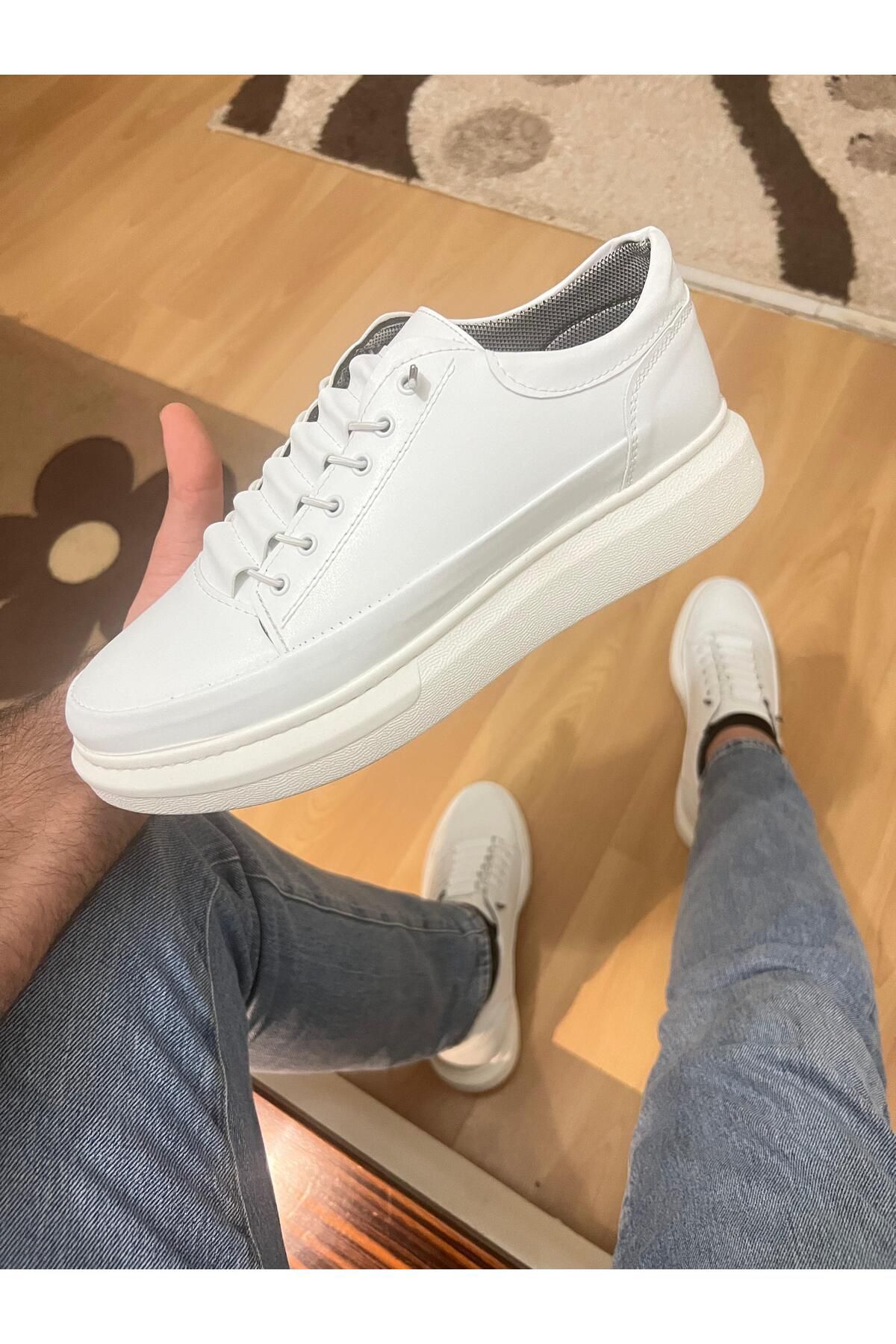 MAYDANOZSHOES Erkek Beyaz Düz Taban Sneaker - Günlük Spor Ayakkabı