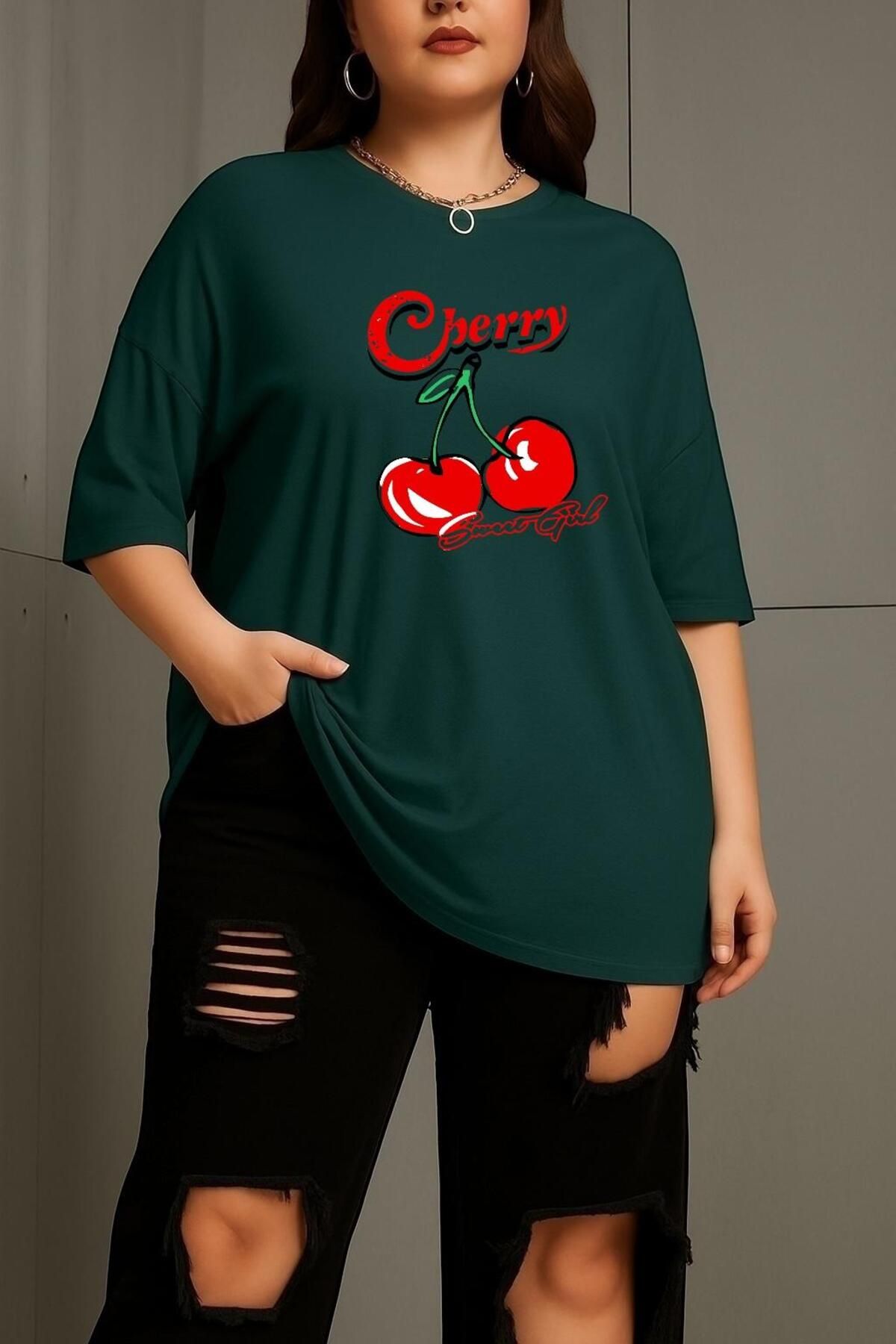 BENROMA BÜYÜK BEDEN CHERRY KİRAZ BASKILI UNİSEX TİŞÖRT