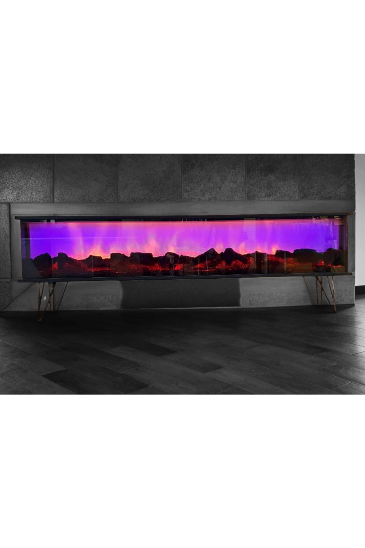 ERTEK GLOBAL Tv Sehpası Full Şömineli Kumandalı Bluetooth Stereo Ses 6 Modlu Ünite 170 Cm Mdf Metal Ayak