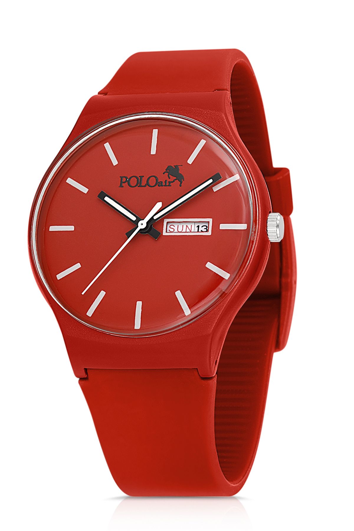 Polo Air Spor Unisex Silikon Kordon Gün Ay Takvimli Kol Saati Kırmızı Renk PL-1555B4x