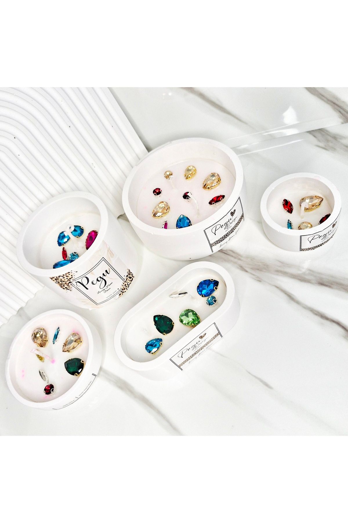 Pegubabycollection 4 lü Kristal Taşlı Özel Tasarım %100 Doğal Soya Wax Mum
